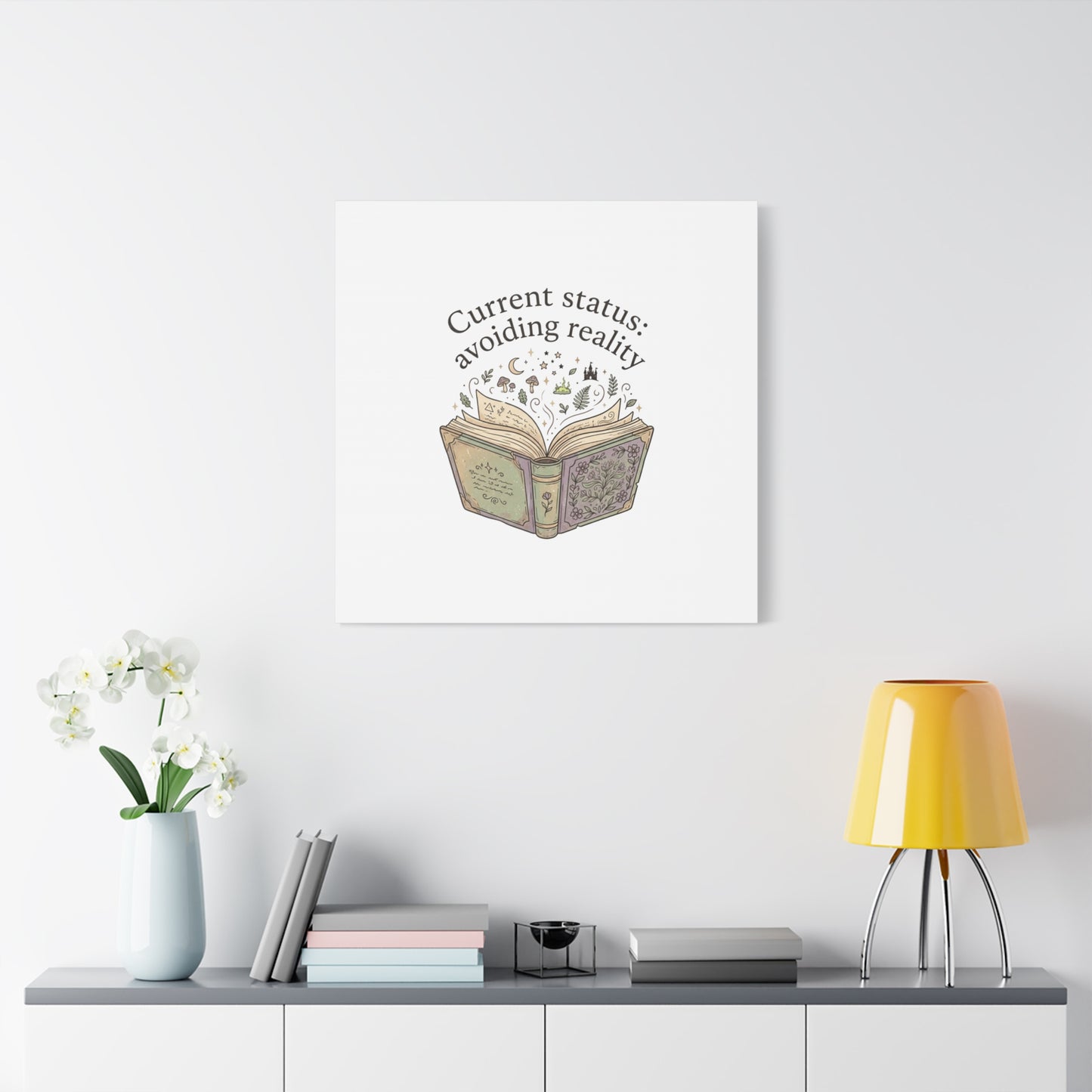 Current Status Avoiding Reality Canvas | Book Lover, Cozy Reader, Dark Academia