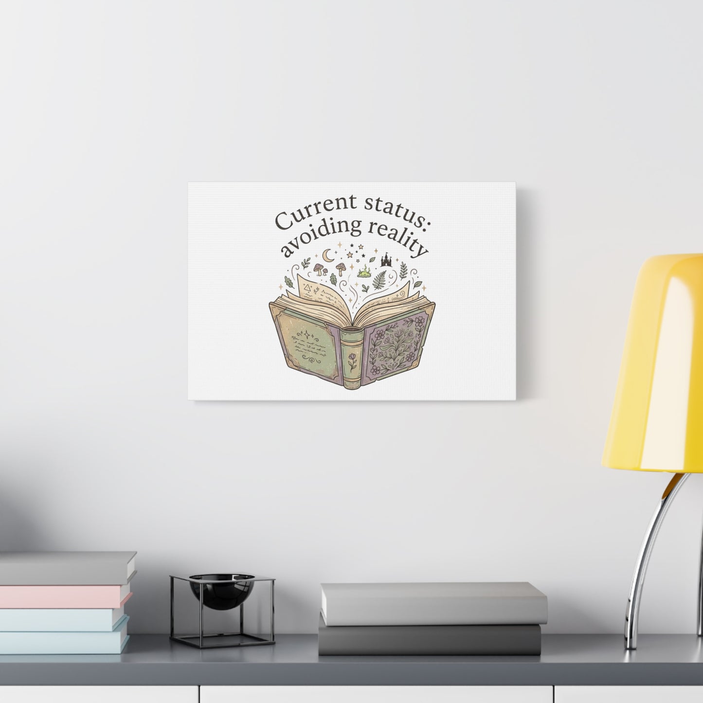 Current Status Avoiding Reality Canvas | Book Lover, Cozy Reader, Dark Academia