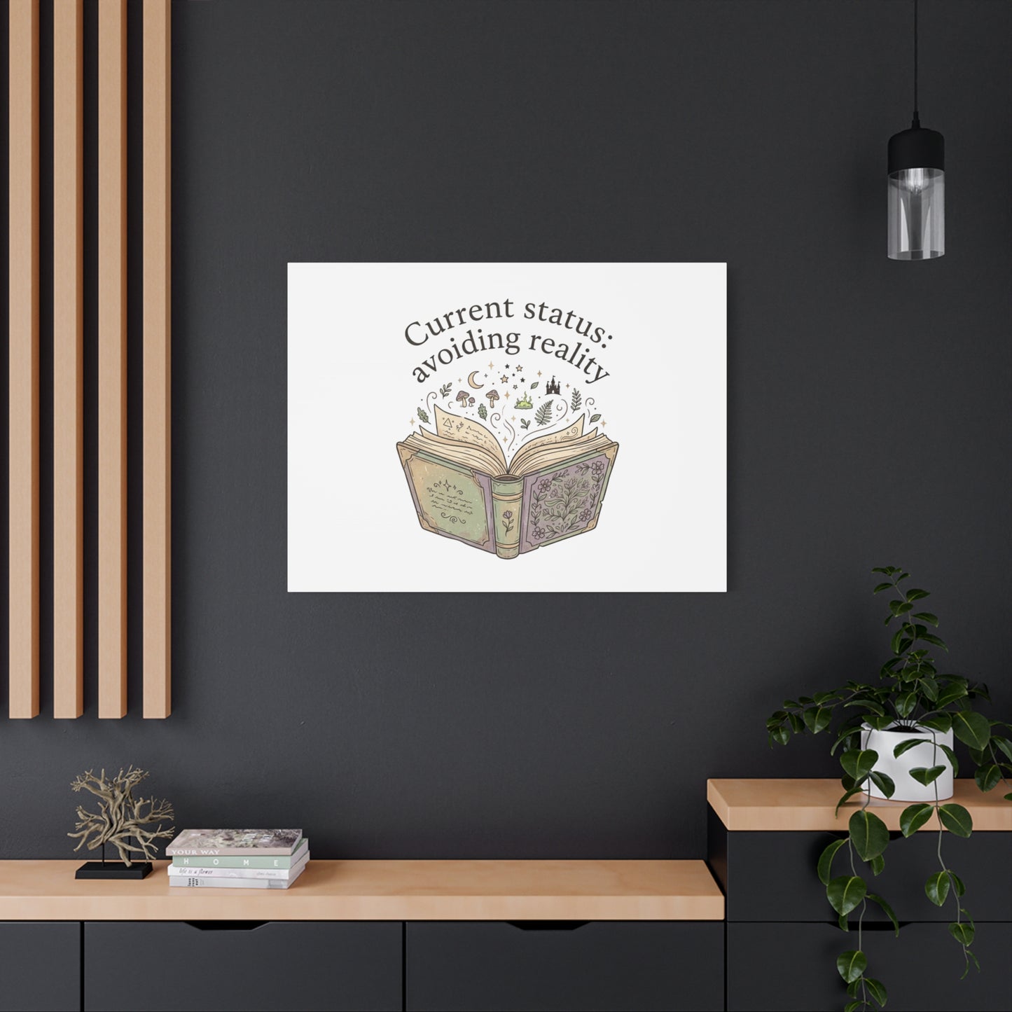 Current Status Avoiding Reality Canvas | Book Lover, Cozy Reader, Dark Academia