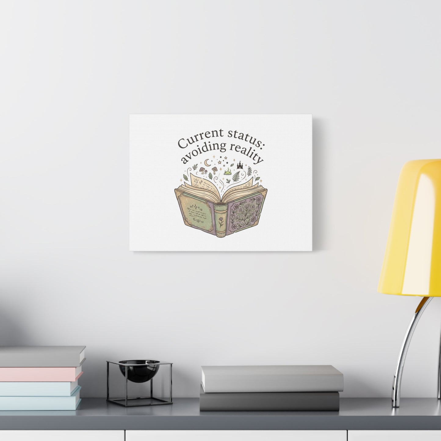Current Status Avoiding Reality Canvas | Book Lover, Cozy Reader, Dark Academia
