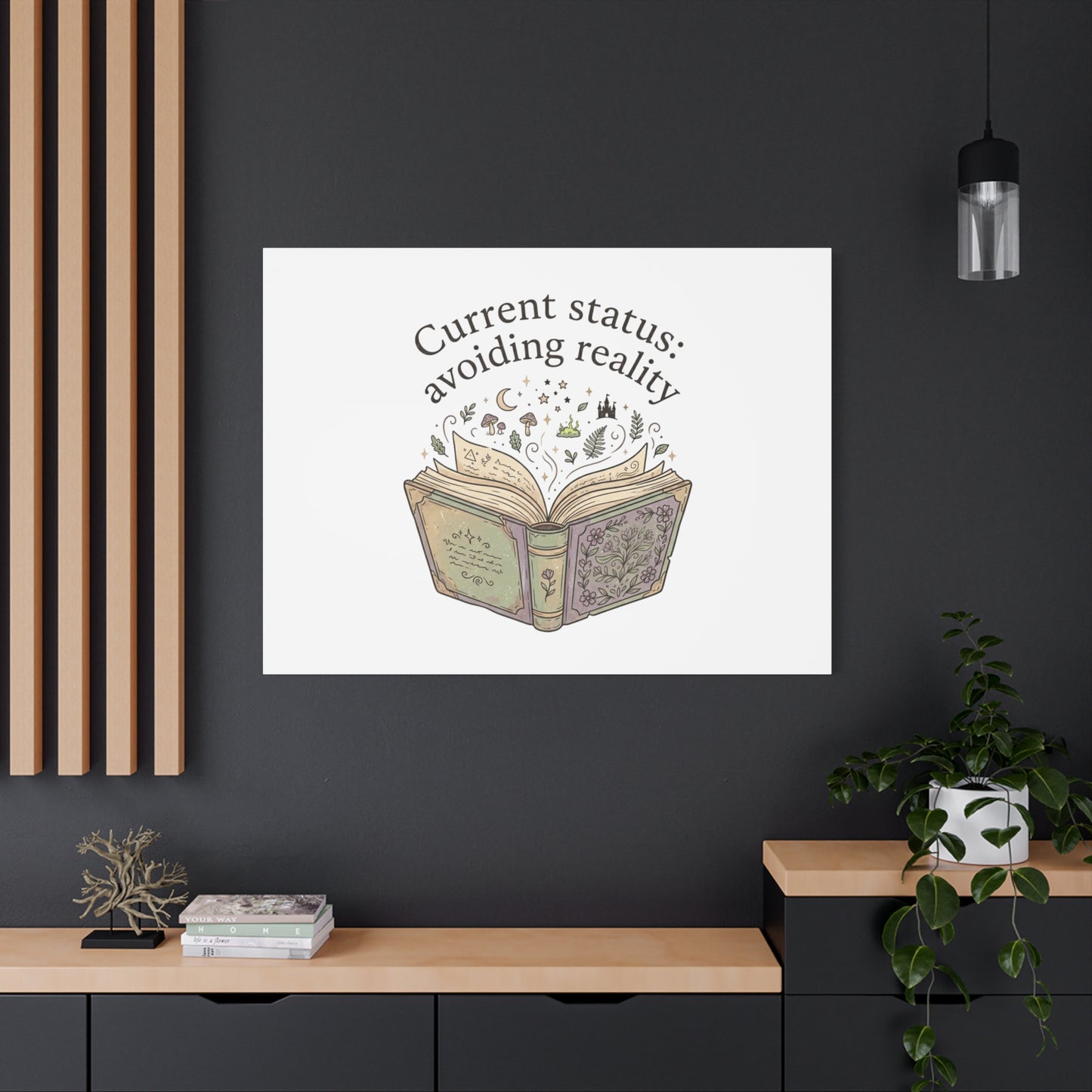 Current Status Avoiding Reality Canvas | Book Lover, Cozy Reader, Dark Academia