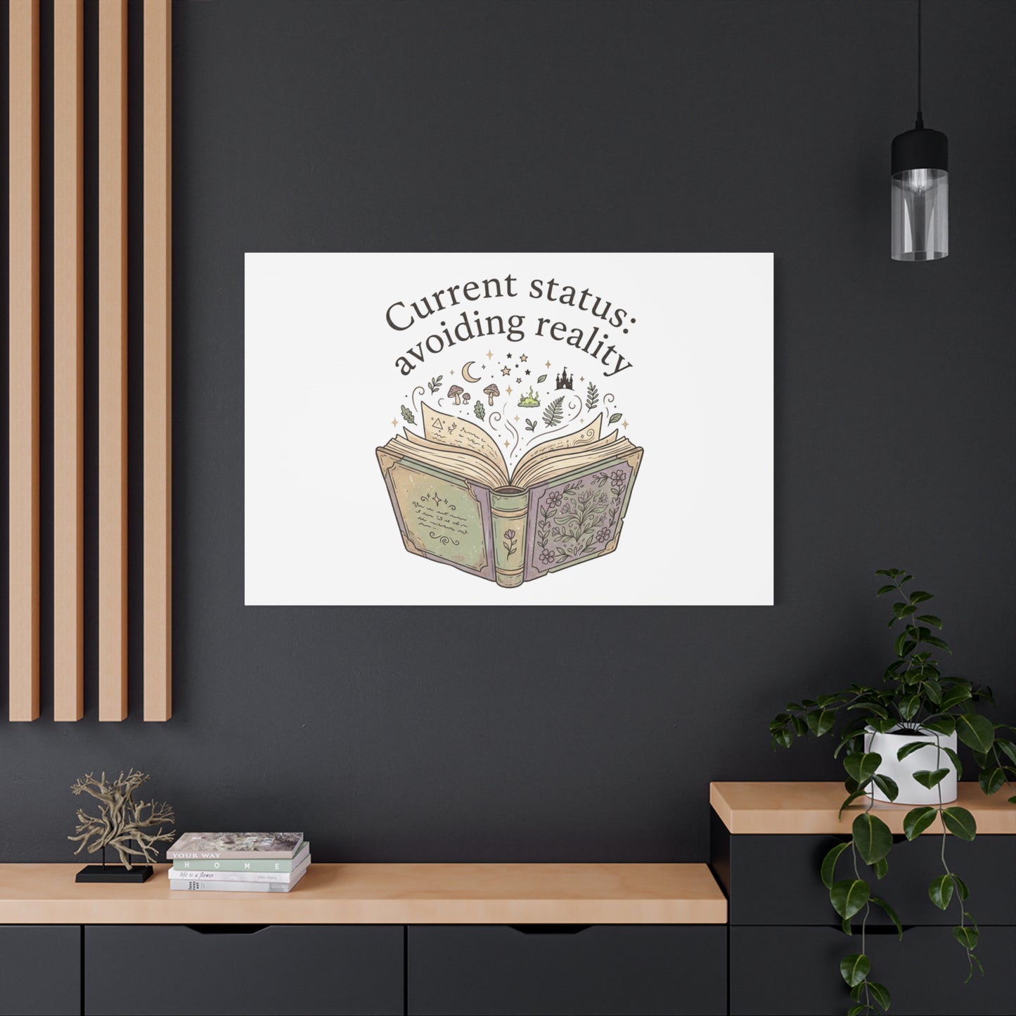 Current Status Avoiding Reality Canvas | Book Lover, Cozy Reader, Dark Academia