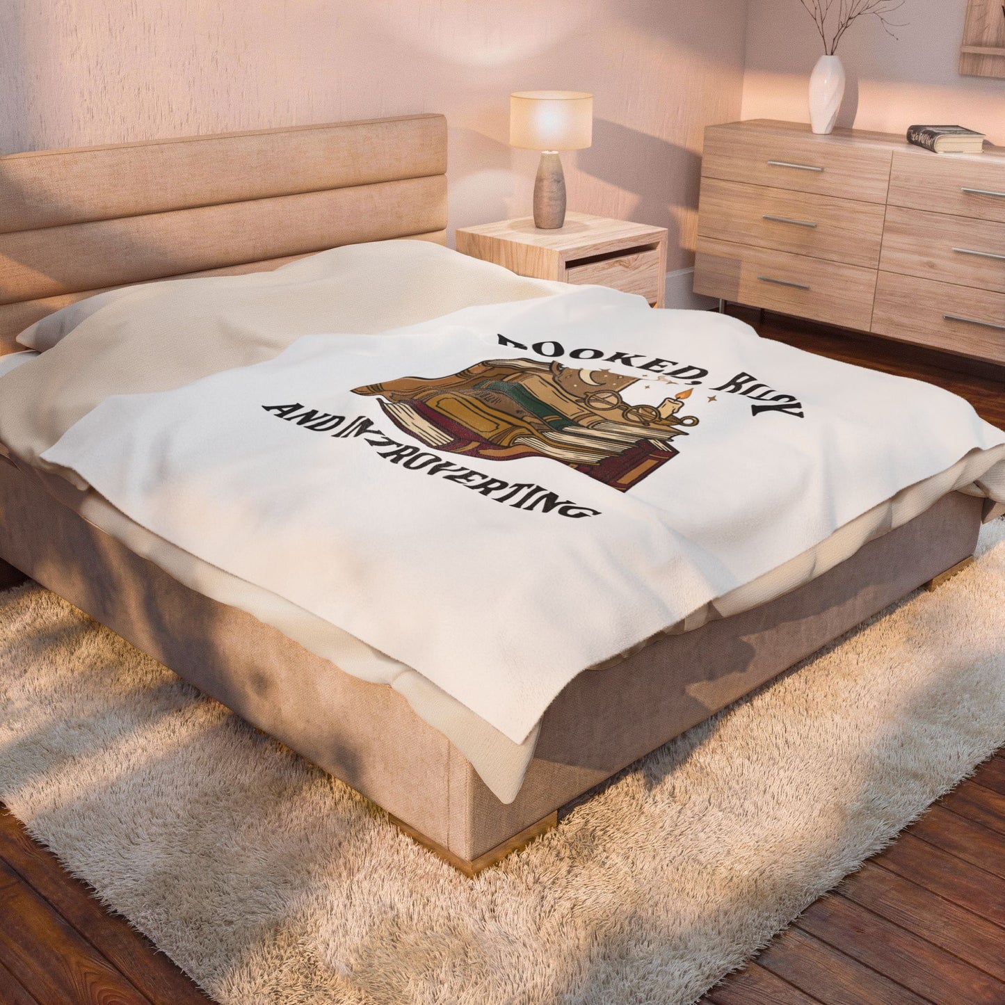Booked, Busy and Introverting Velveteen Plush Blanket | Book Lover, Cozy Reader