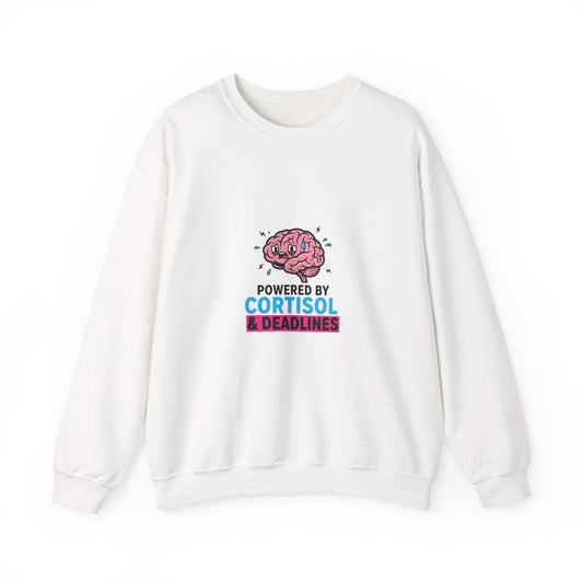 Powered by Cortisol Sweatshirt | stress meme, burnout shirt, anxiety humor