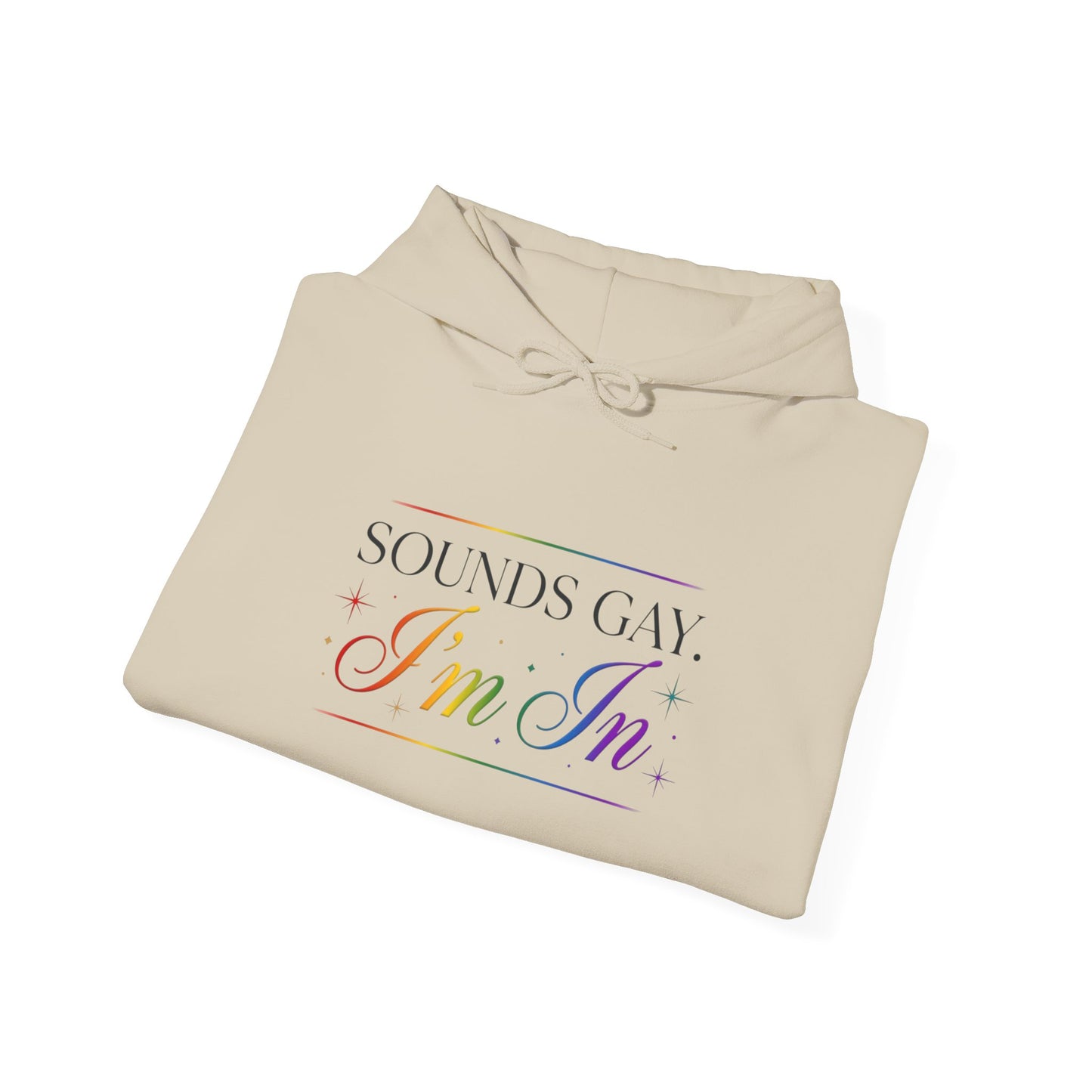 Hoodie — "Sounds Gay, I'm In" Rainbow Pride Pullover