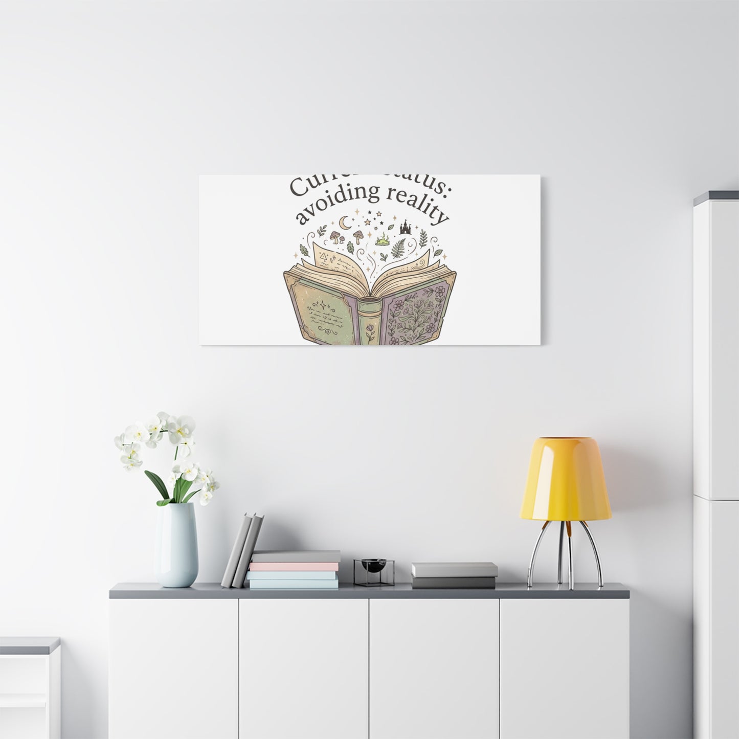 Current Status Avoiding Reality Canvas | Book Lover, Cozy Reader, Dark Academia