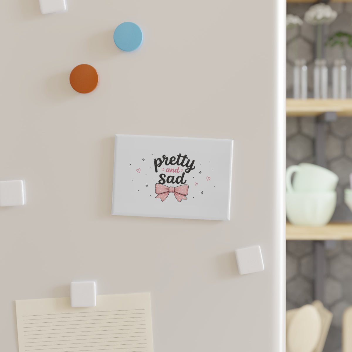 Pretty and Sad Rectangle Magnet — Cute Pink Bow Fridge Magnet