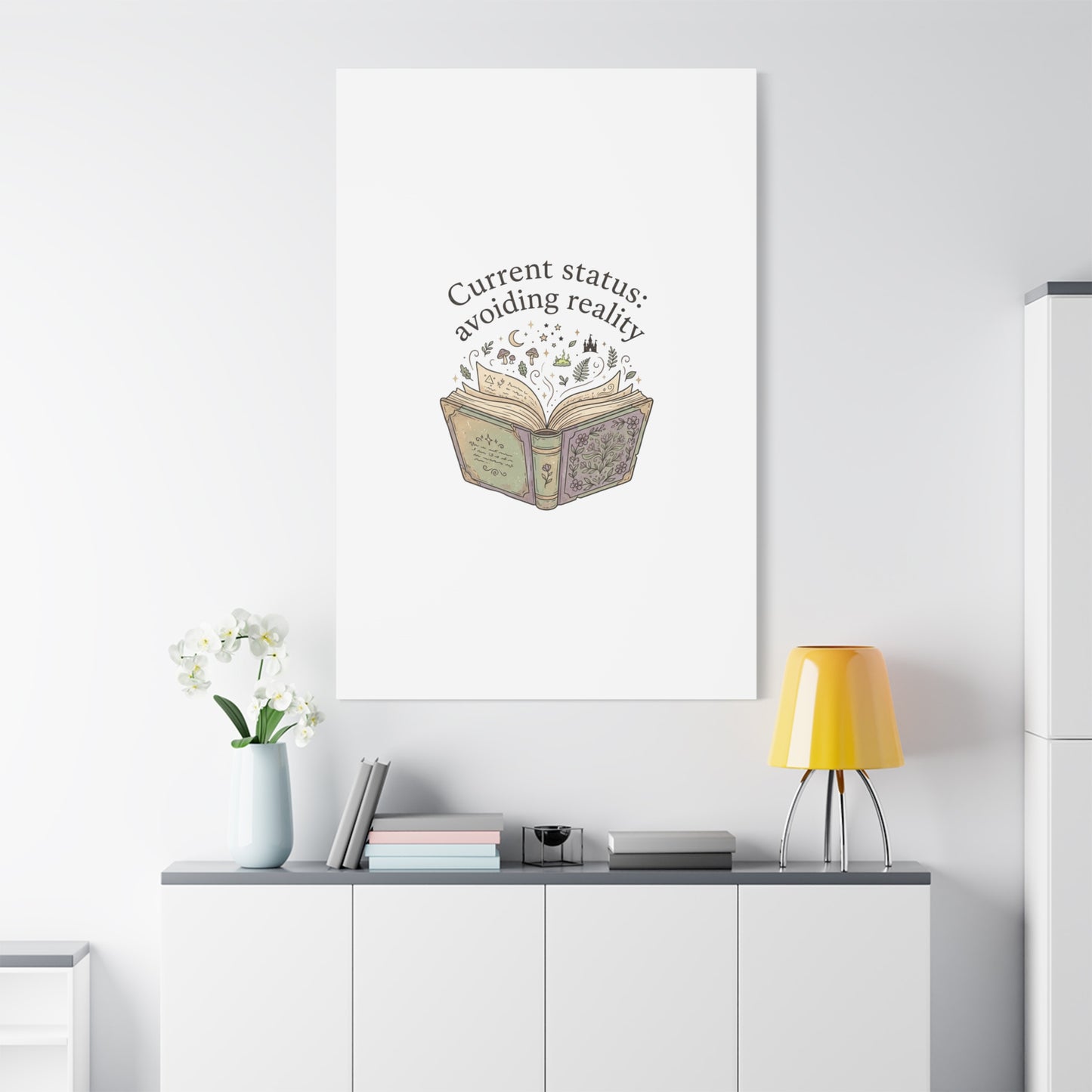 Current Status Avoiding Reality Canvas | Book Lover, Cozy Reader, Dark Academia