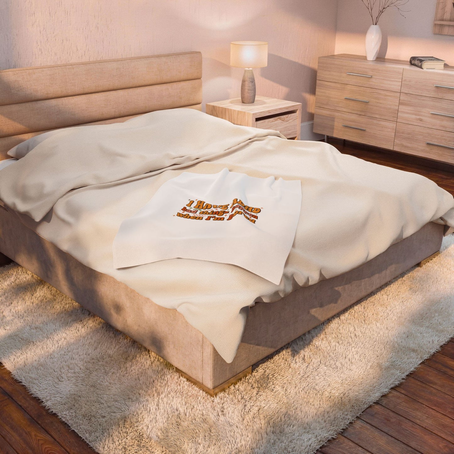 I Have ADHD slogan Velveteen Plush Blanket, neurodivergent pride, sensory-friendly
