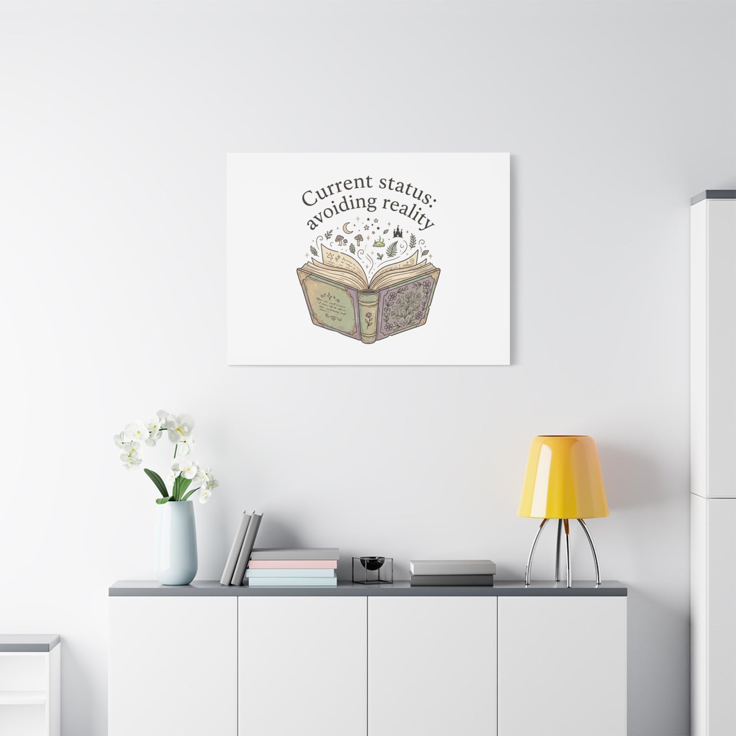 Current Status Avoiding Reality Canvas | Book Lover, Cozy Reader, Dark Academia