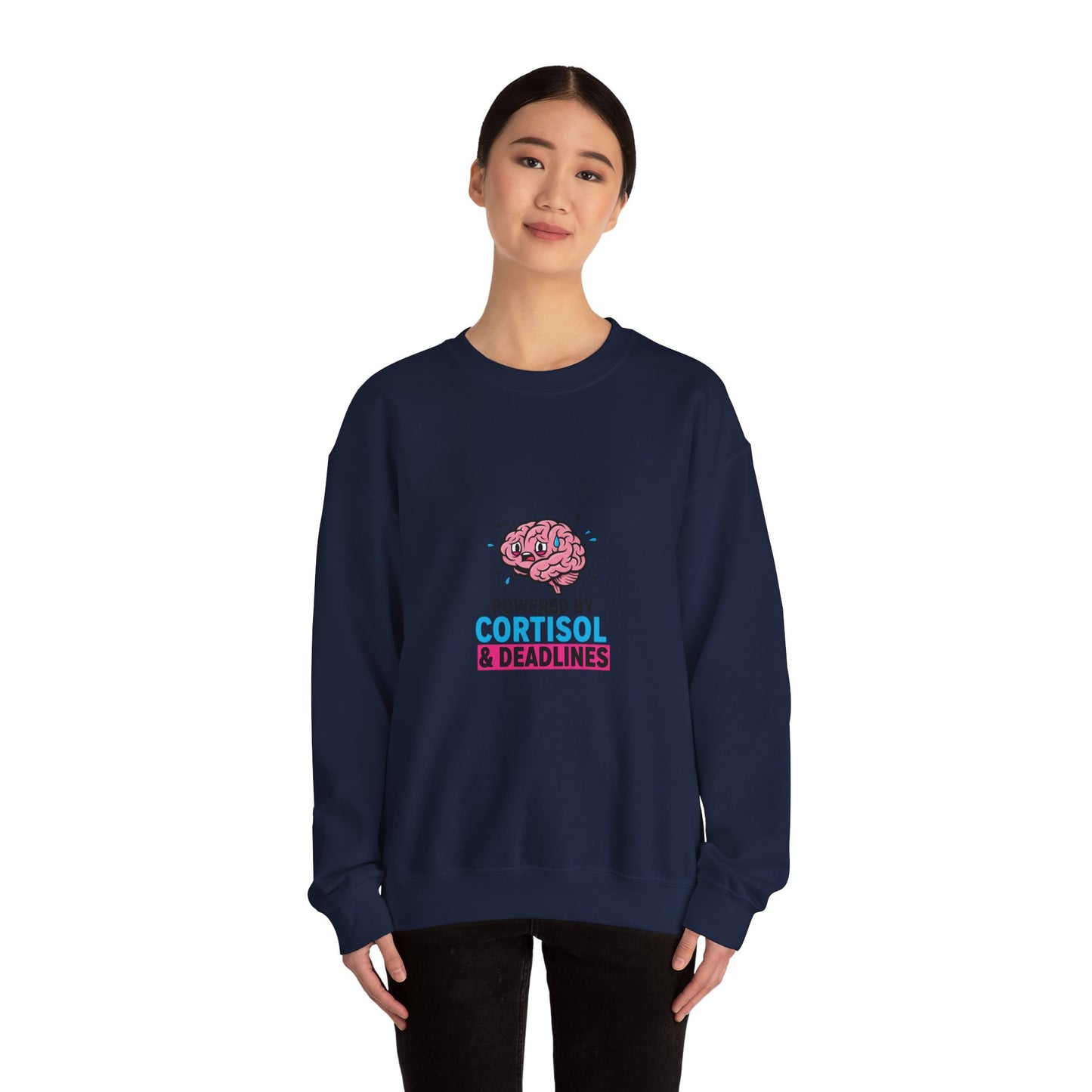 Powered by Cortisol Sweatshirt | stress meme, burnout shirt, anxiety humor