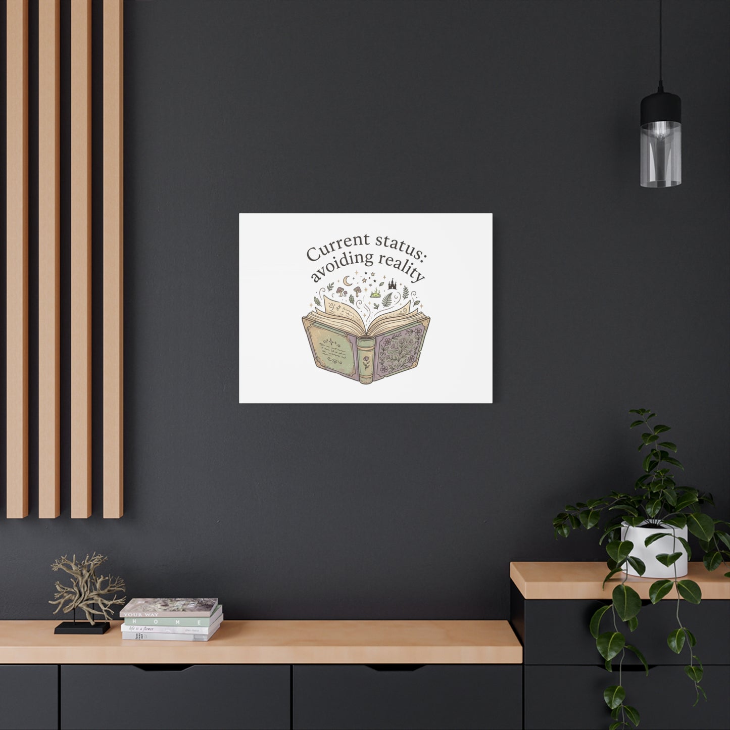 Current Status Avoiding Reality Canvas | Book Lover, Cozy Reader, Dark Academia