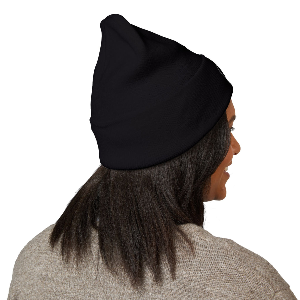 Embroidered Cuffed Beanie — “My Therapist Knows About You” Minimal Knit Hat