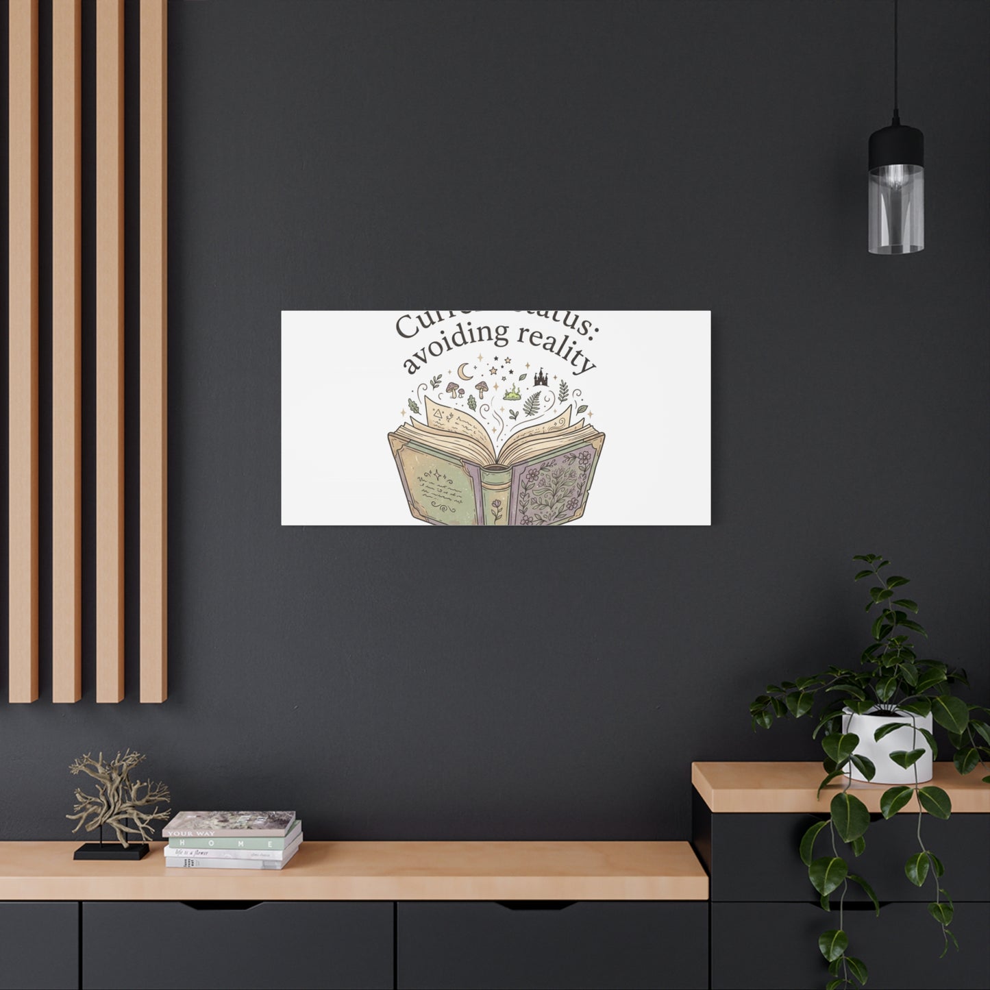 Current Status Avoiding Reality Canvas | Book Lover, Cozy Reader, Dark Academia