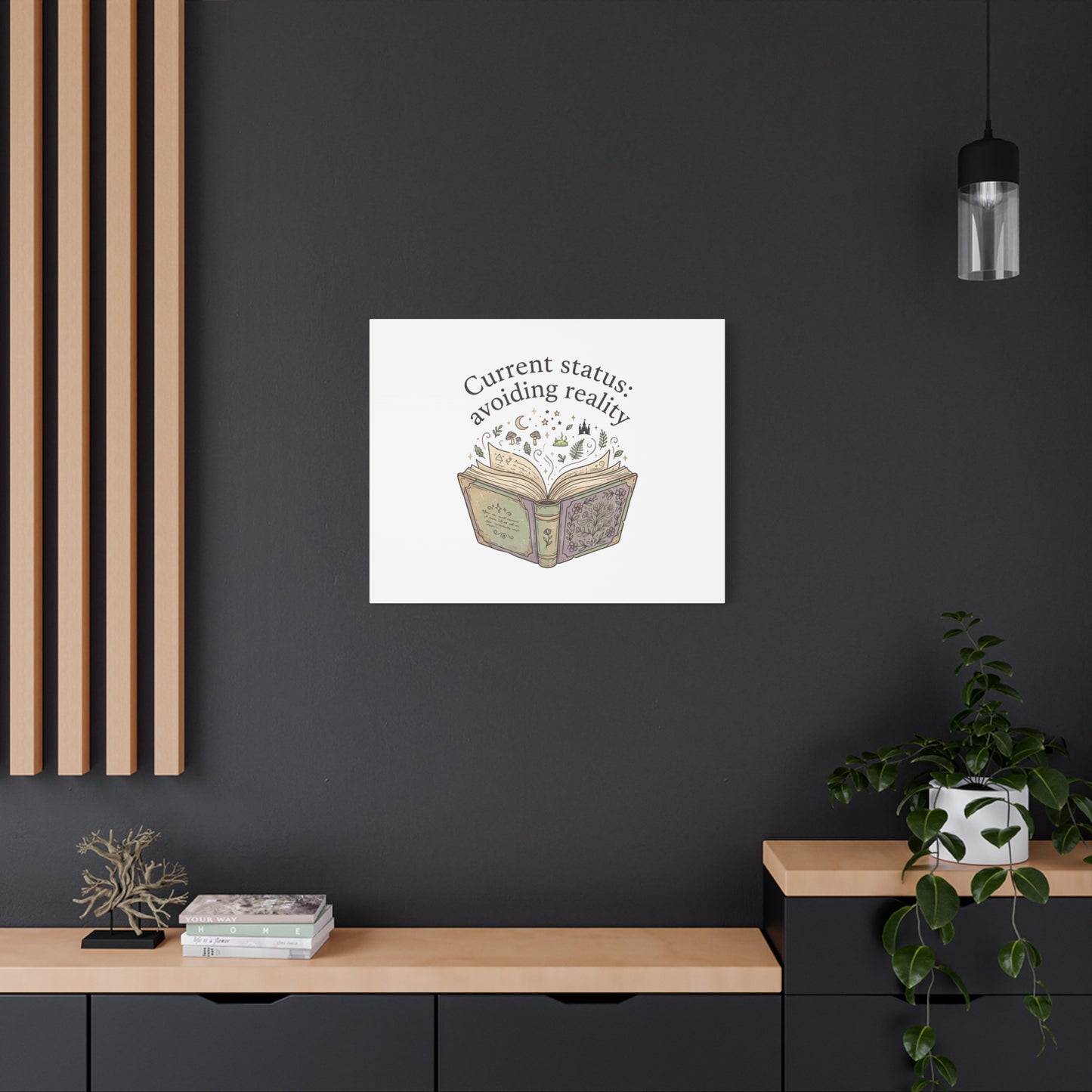 Current Status Avoiding Reality Canvas | Book Lover, Cozy Reader, Dark Academia
