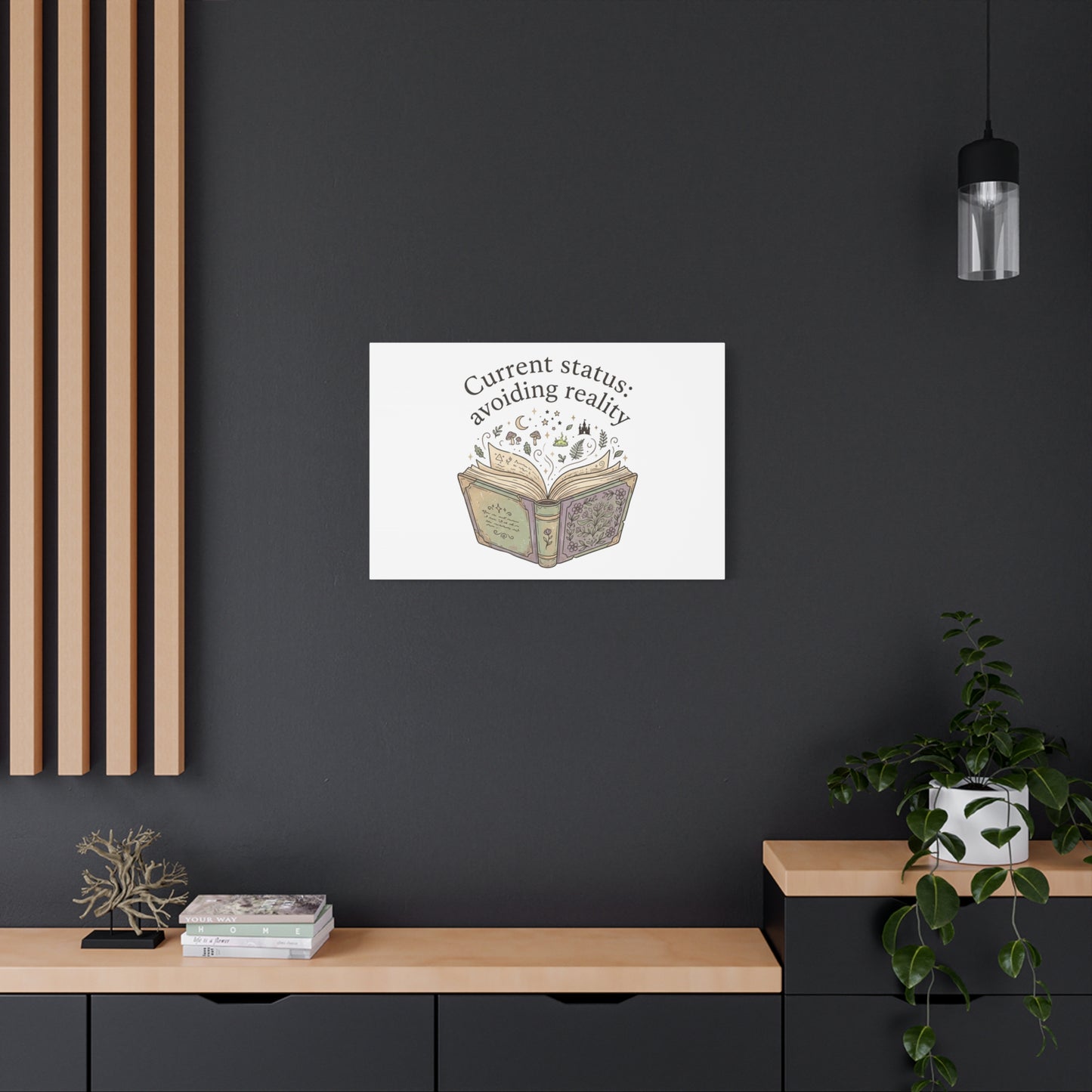 Current Status Avoiding Reality Canvas | Book Lover, Cozy Reader, Dark Academia