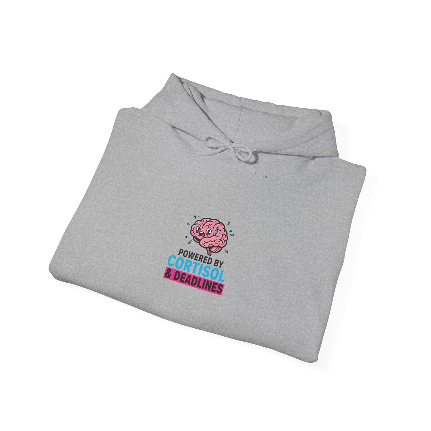 Powered by Cortisol Hoodie | stress meme, burnout shirt