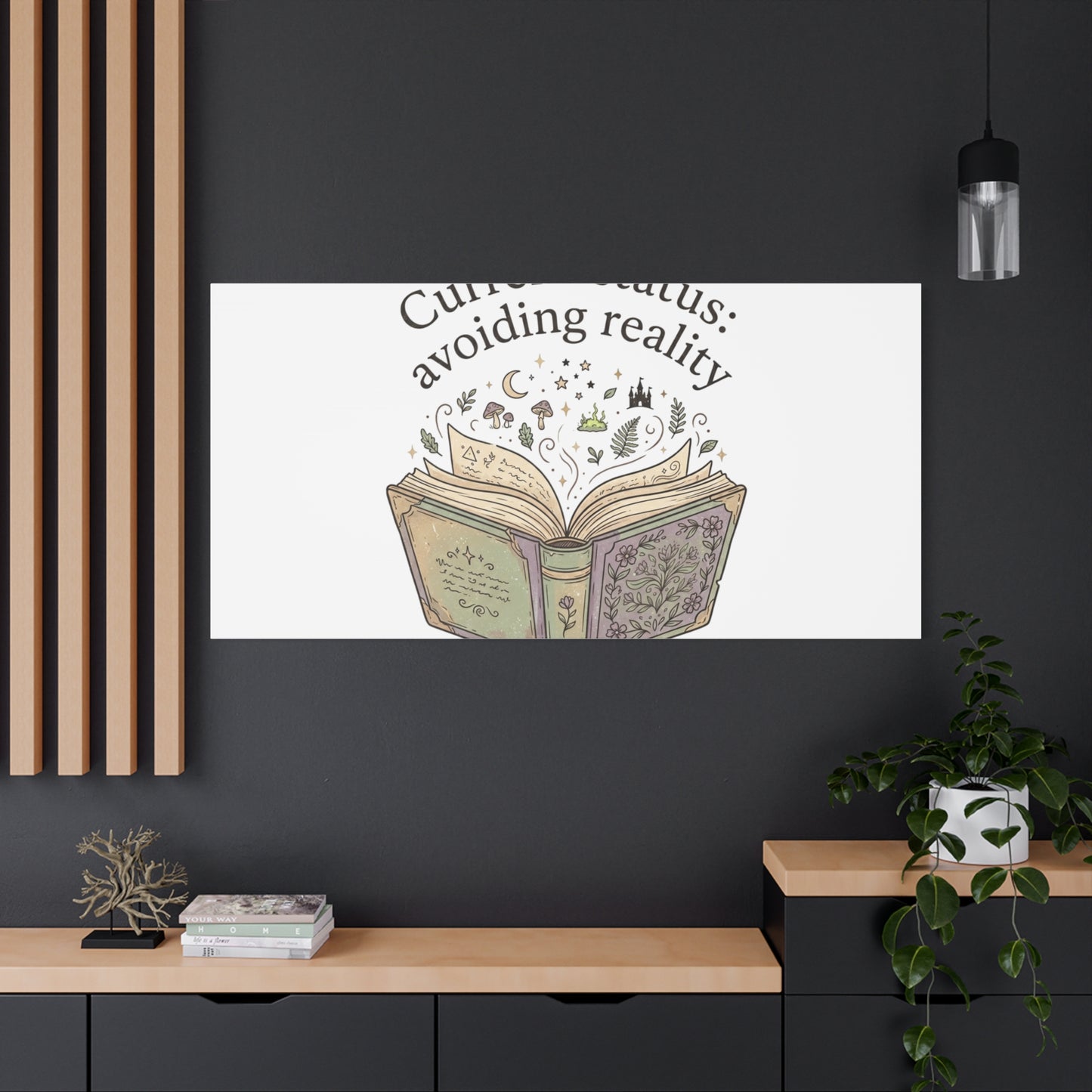 Current Status Avoiding Reality Canvas | Book Lover, Cozy Reader, Dark Academia