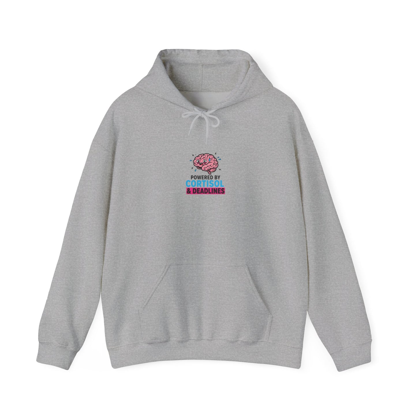 Powered by Cortisol Hoodie | stress meme, burnout shirt