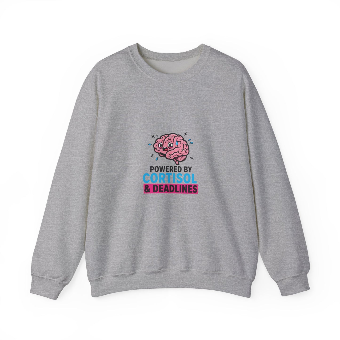 Powered by Cortisol Sweatshirt | stress meme, burnout shirt, anxiety humor