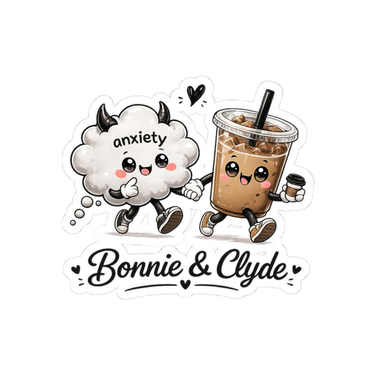 Bonnie & Clyde Anxiety Cloud + Coffee Cute Kiss-Cut Sticker