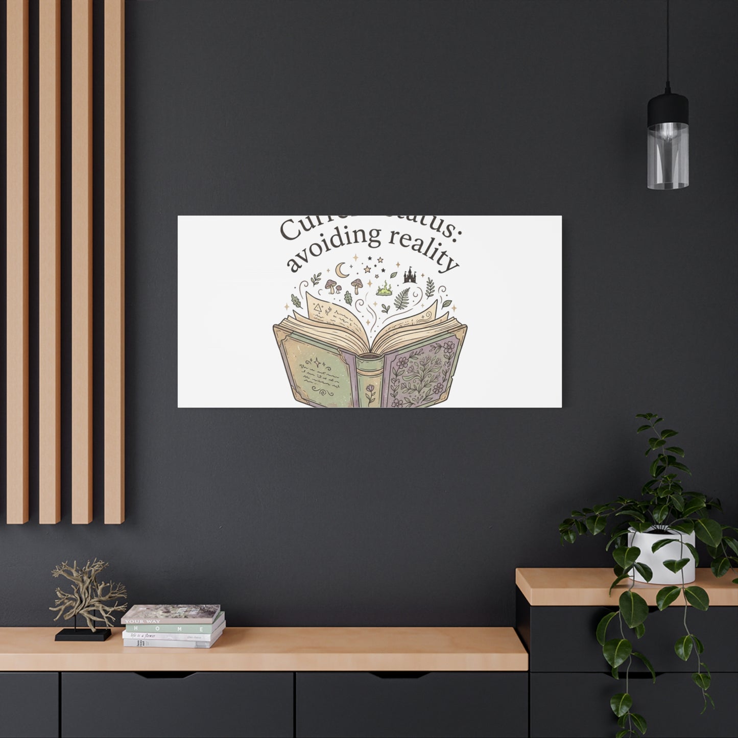 Current Status Avoiding Reality Canvas | Book Lover, Cozy Reader, Dark Academia