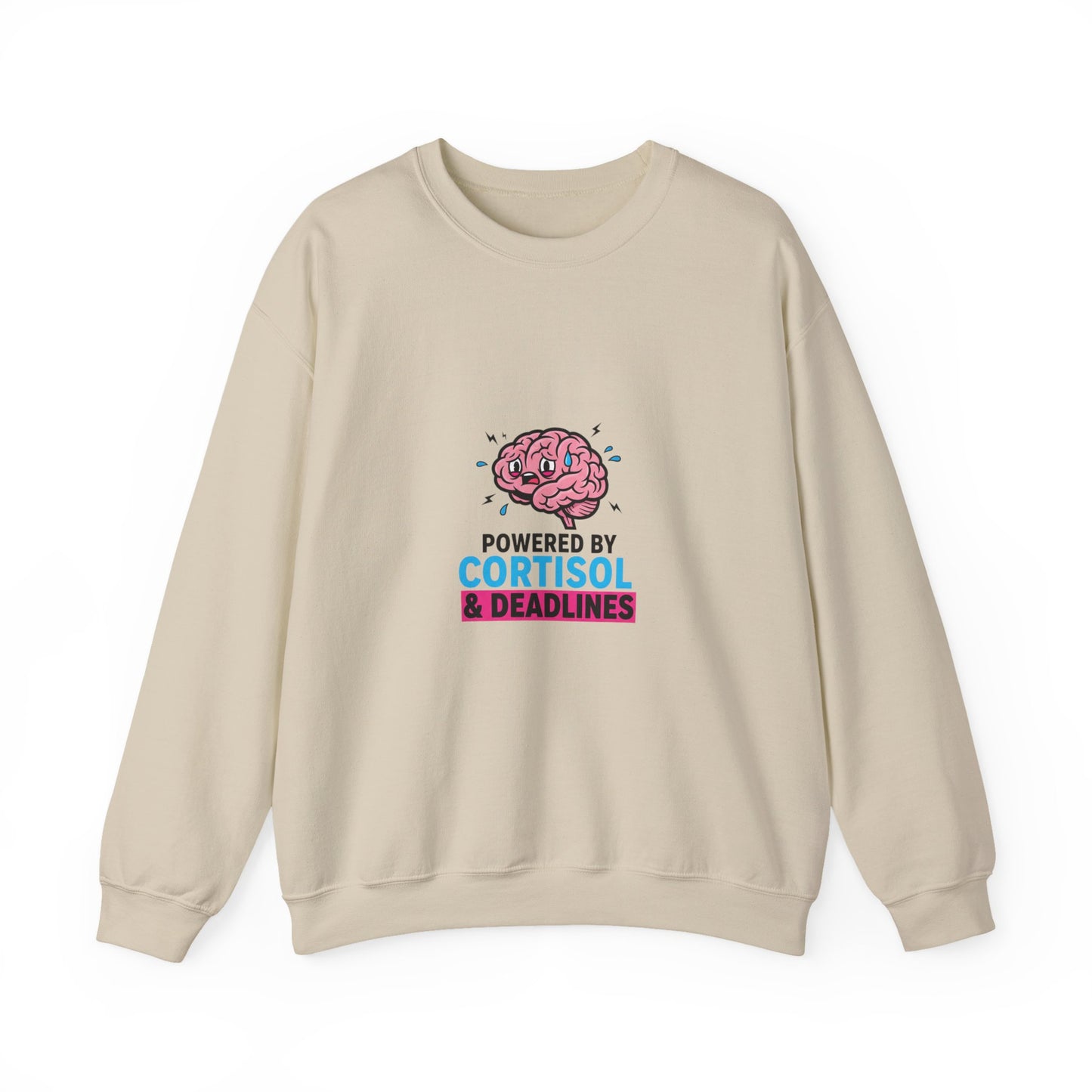 Powered by Cortisol Sweatshirt | stress meme, burnout shirt, anxiety humor