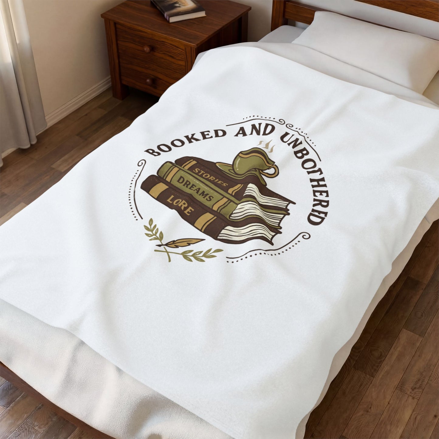 Bookish Stack 'Booked and Unbothered' Velveteen Plush Blanket | Cozy Reader, Dark Academia