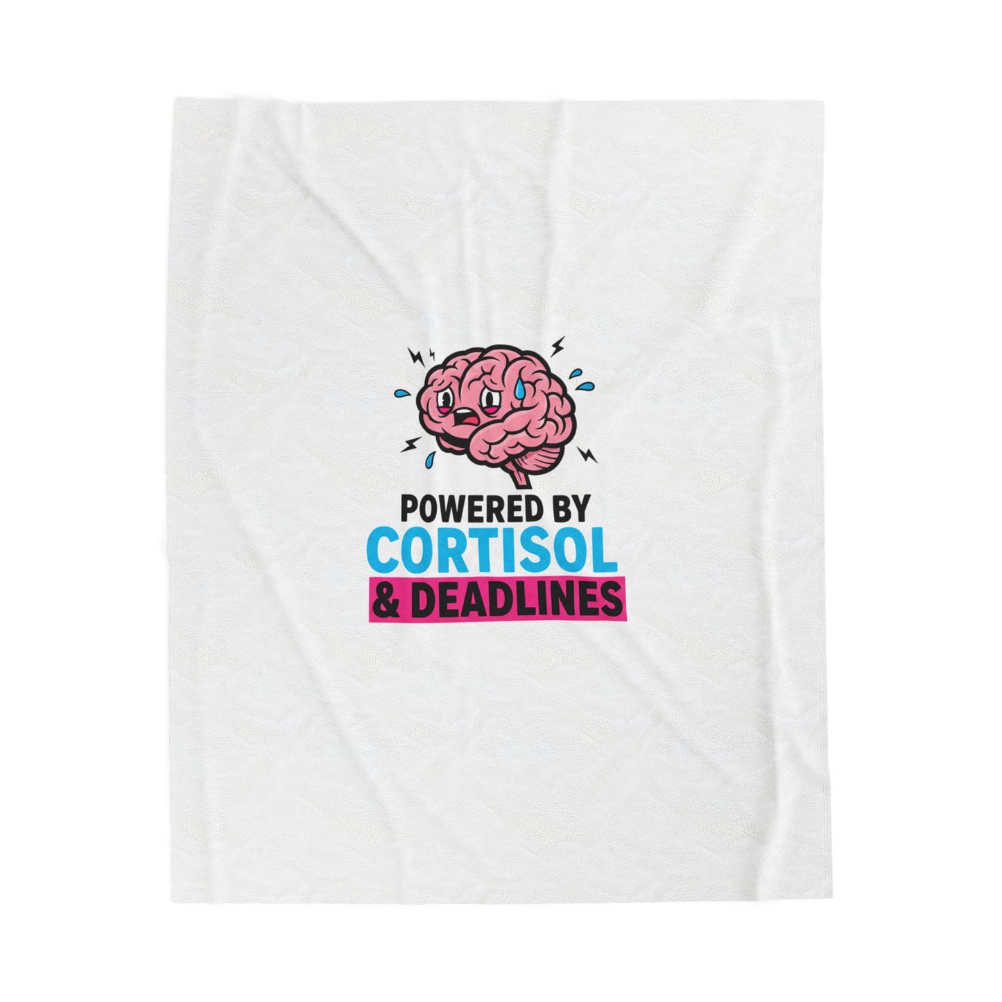 Powered by Cortisol & Deadlines Velveteen Plush Blanket, stress meme, burnout humor