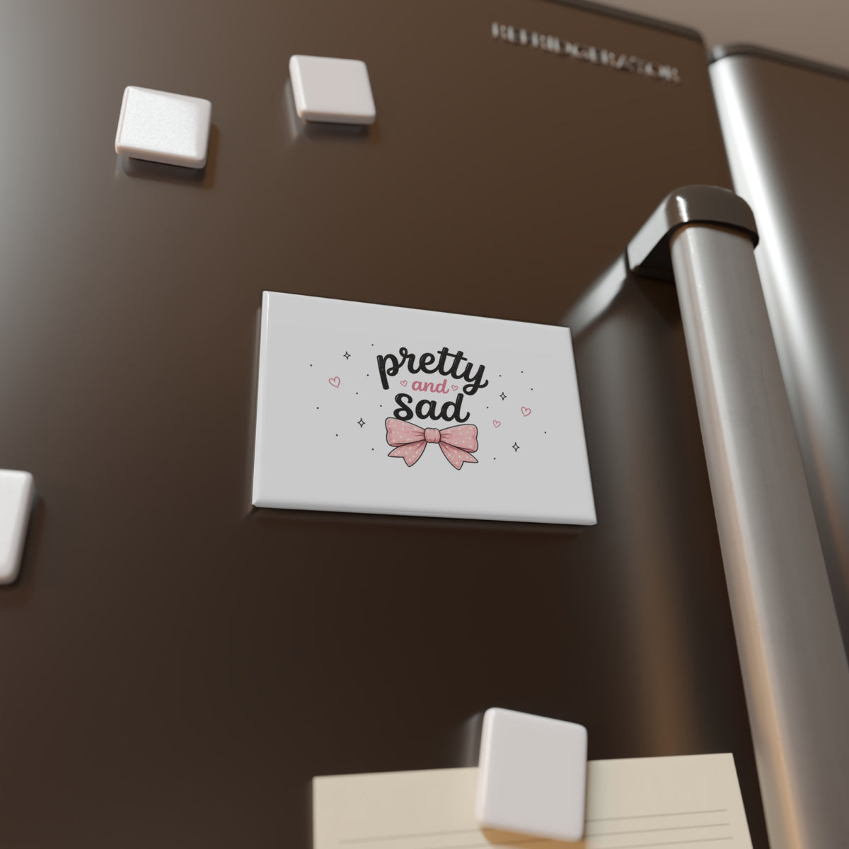 Pretty and Sad Rectangle Magnet — Cute Pink Bow Fridge Magnet