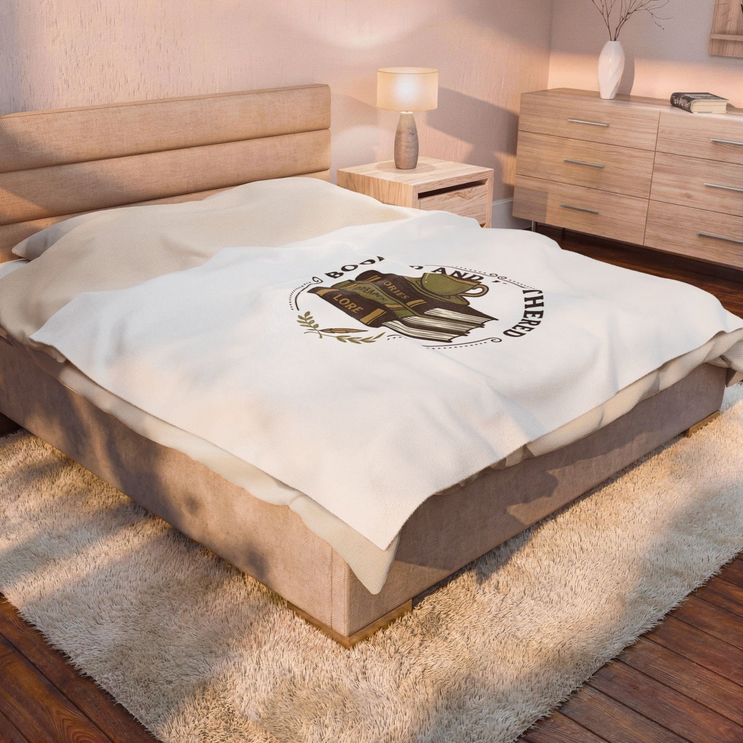 Bookish Stack 'Booked and Unbothered' Velveteen Plush Blanket | Cozy Reader, Dark Academia