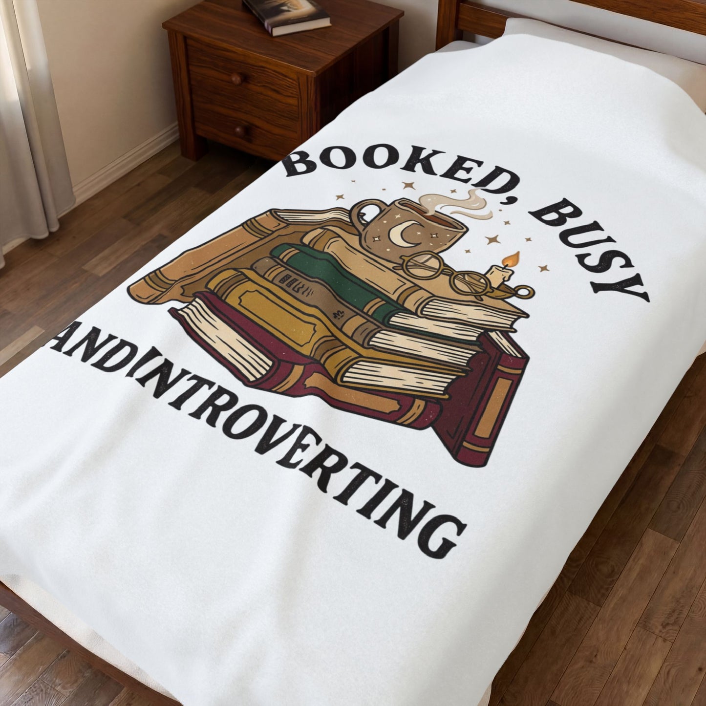 Booked, Busy and Introverting Velveteen Plush Blanket | Book Lover, Cozy Reader