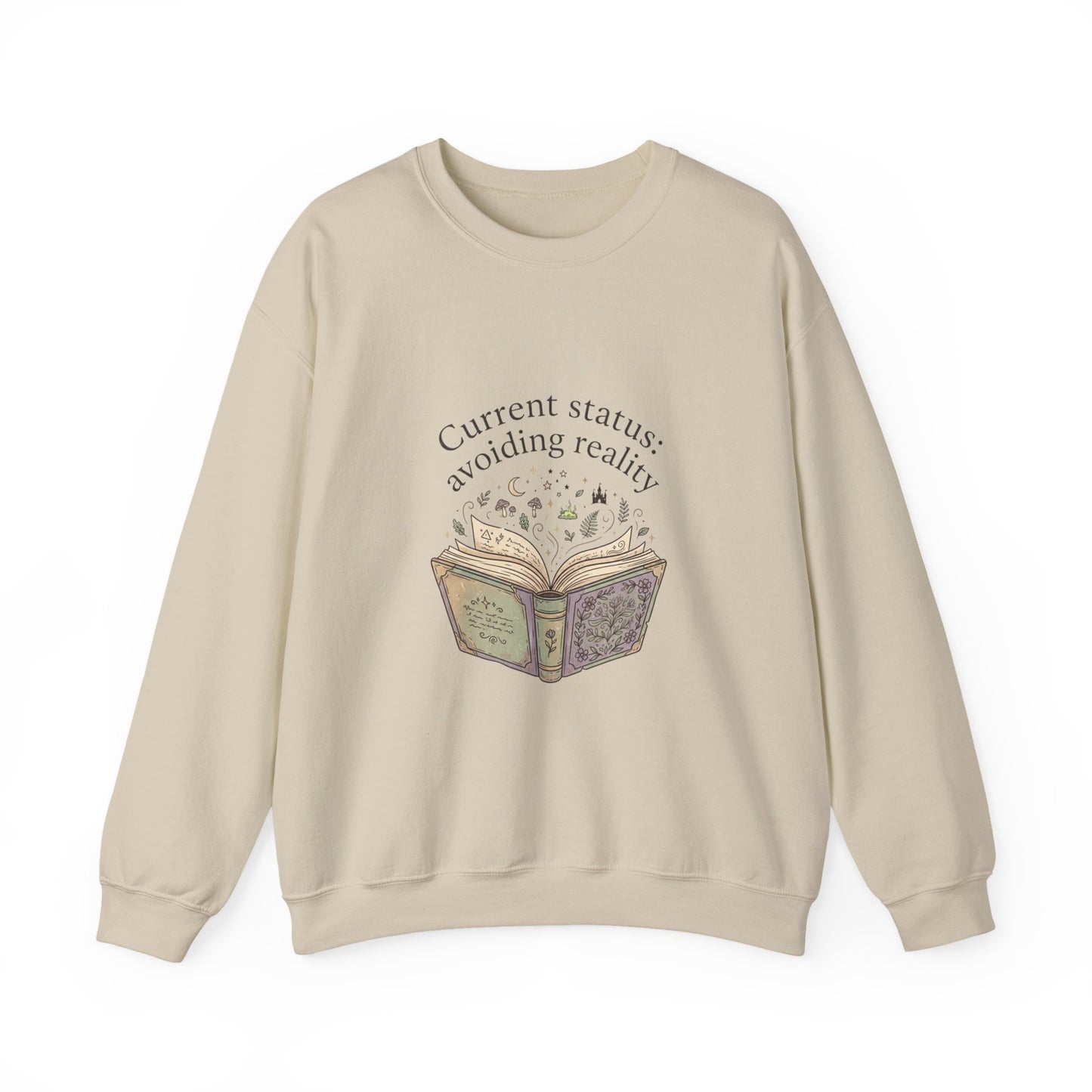 Current Status Avoiding Reality Sweatshirt | Book Lover, Cozy Reader