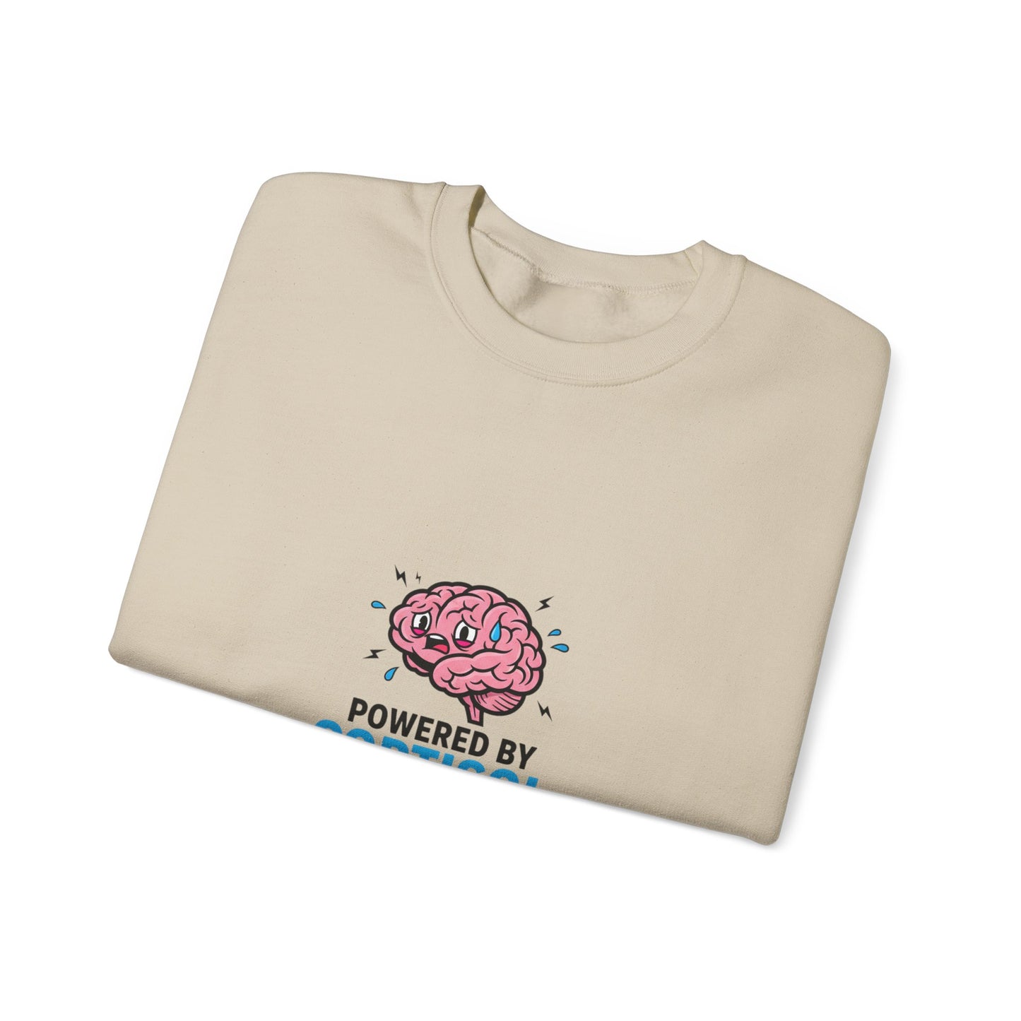 Powered by Cortisol Sweatshirt | stress meme, burnout shirt, anxiety humor