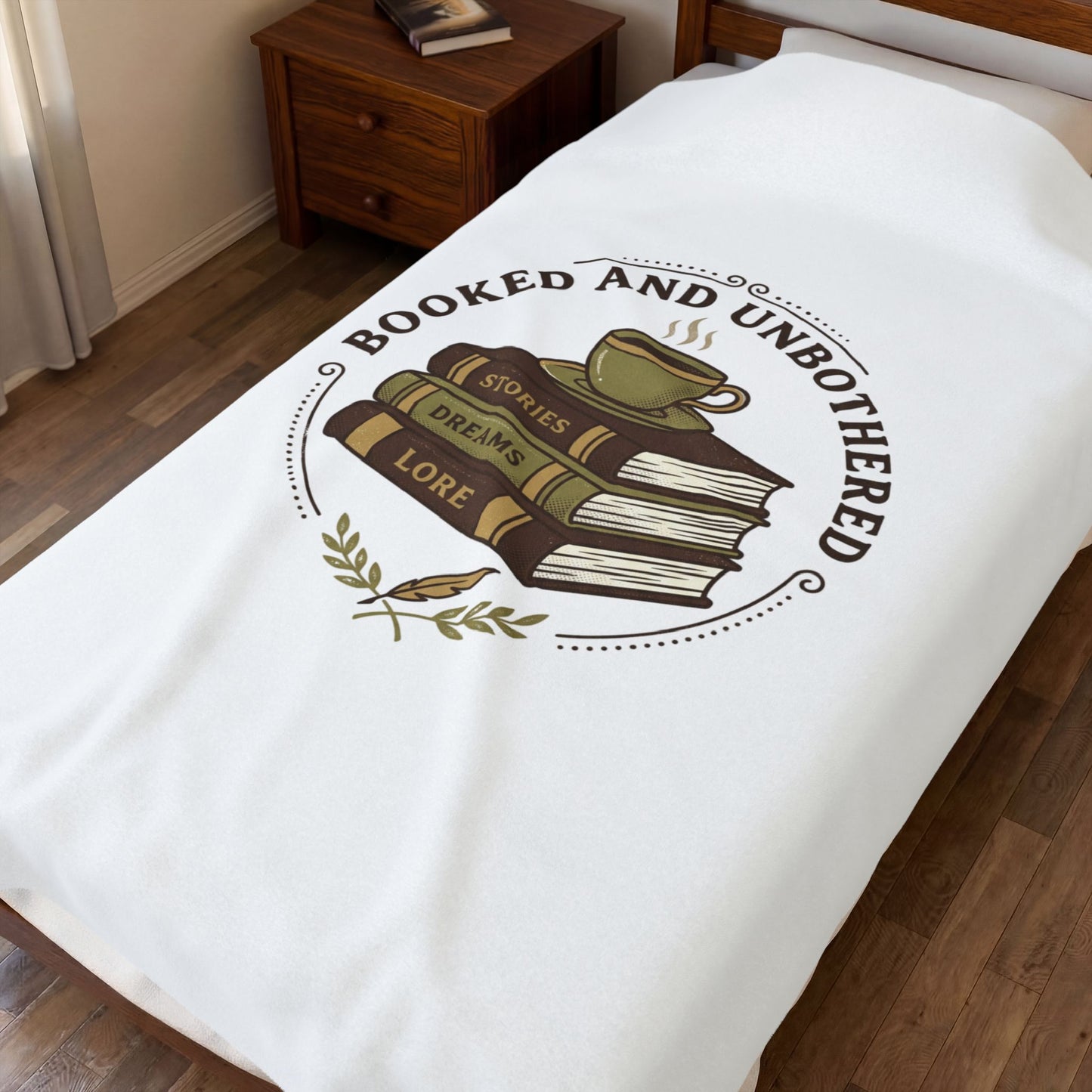 Bookish Stack 'Booked and Unbothered' Velveteen Plush Blanket | Cozy Reader, Dark Academia