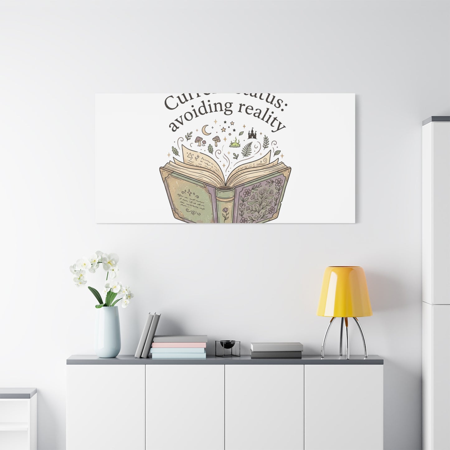 Current Status Avoiding Reality Canvas | Book Lover, Cozy Reader, Dark Academia