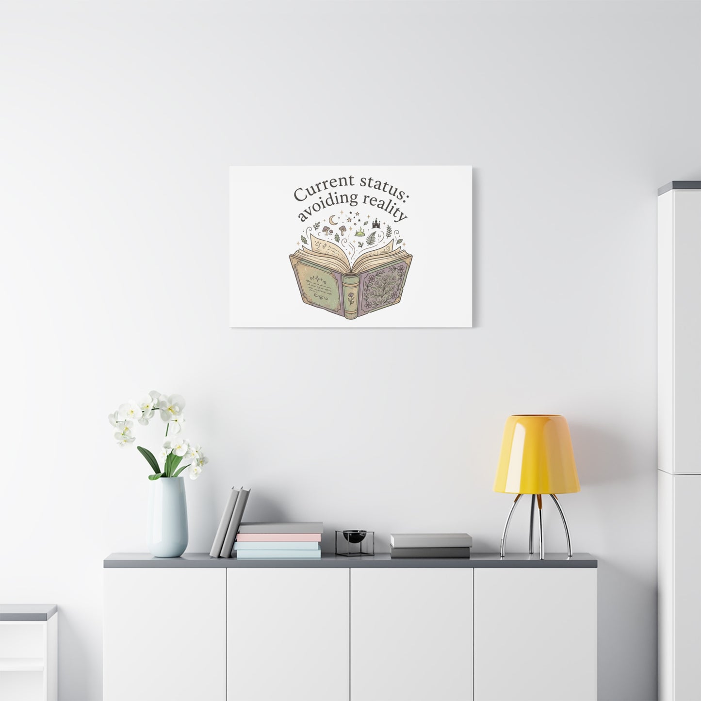 Current Status Avoiding Reality Canvas | Book Lover, Cozy Reader, Dark Academia