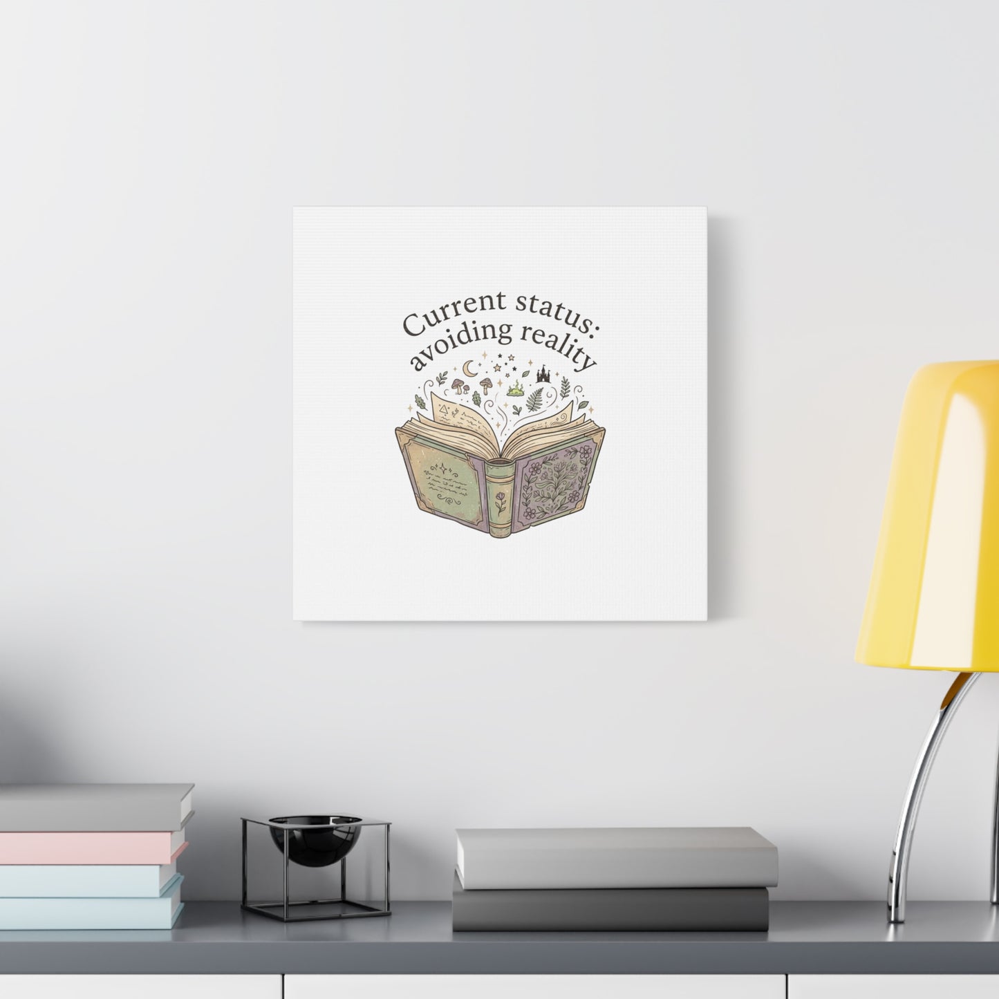 Current Status Avoiding Reality Canvas | Book Lover, Cozy Reader, Dark Academia