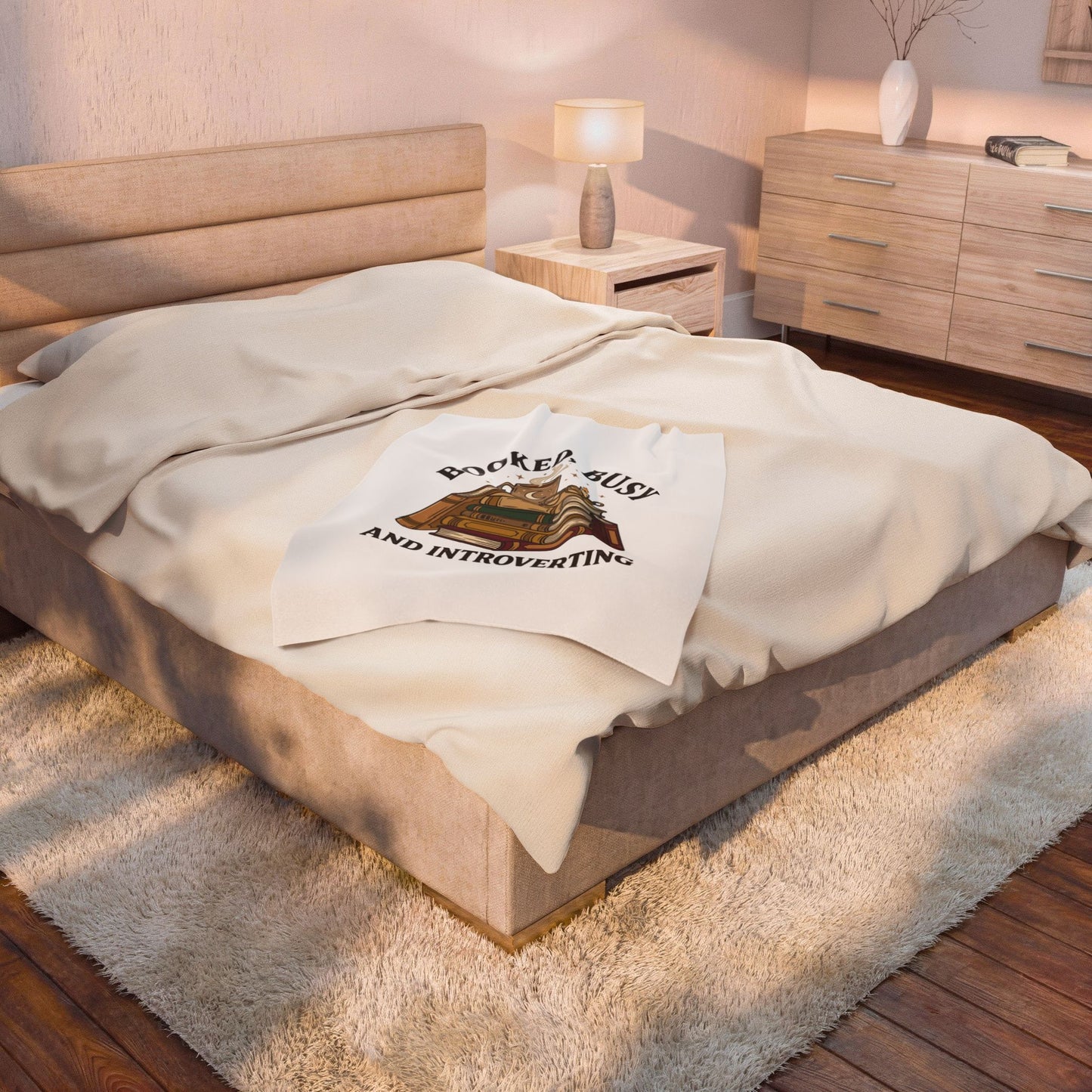 Booked, Busy and Introverting Velveteen Plush Blanket | Book Lover, Cozy Reader