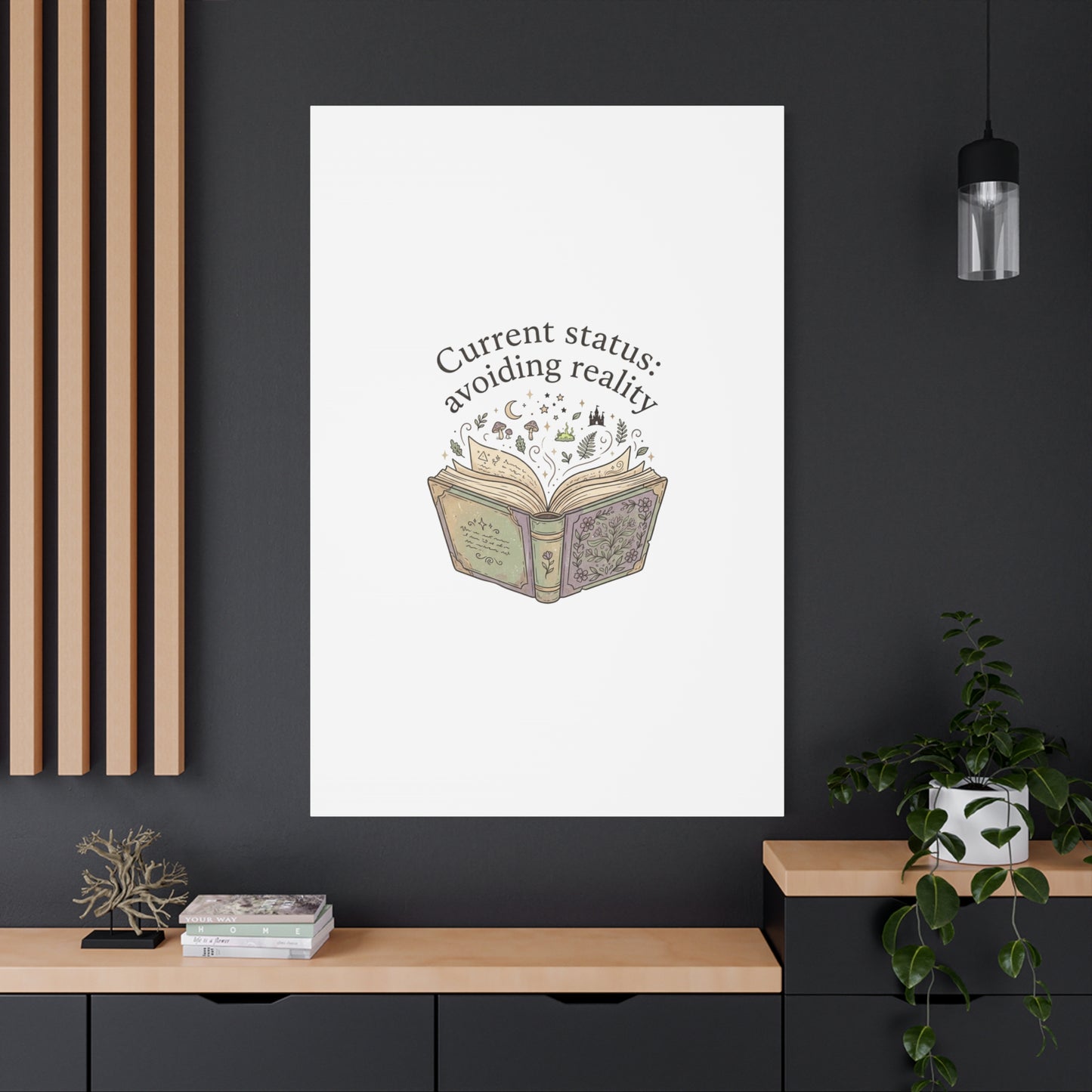 Current Status Avoiding Reality Canvas | Book Lover, Cozy Reader, Dark Academia
