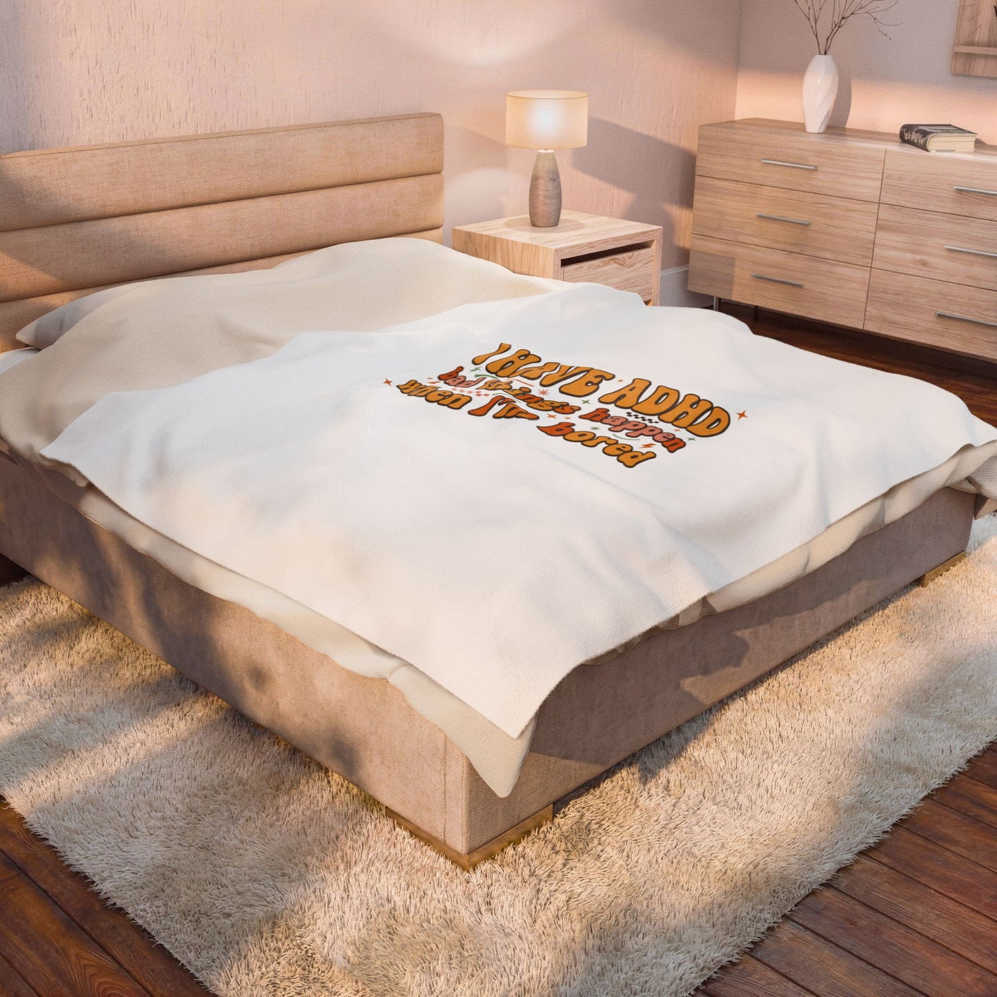 I Have ADHD slogan Velveteen Plush Blanket, neurodivergent pride, sensory-friendly