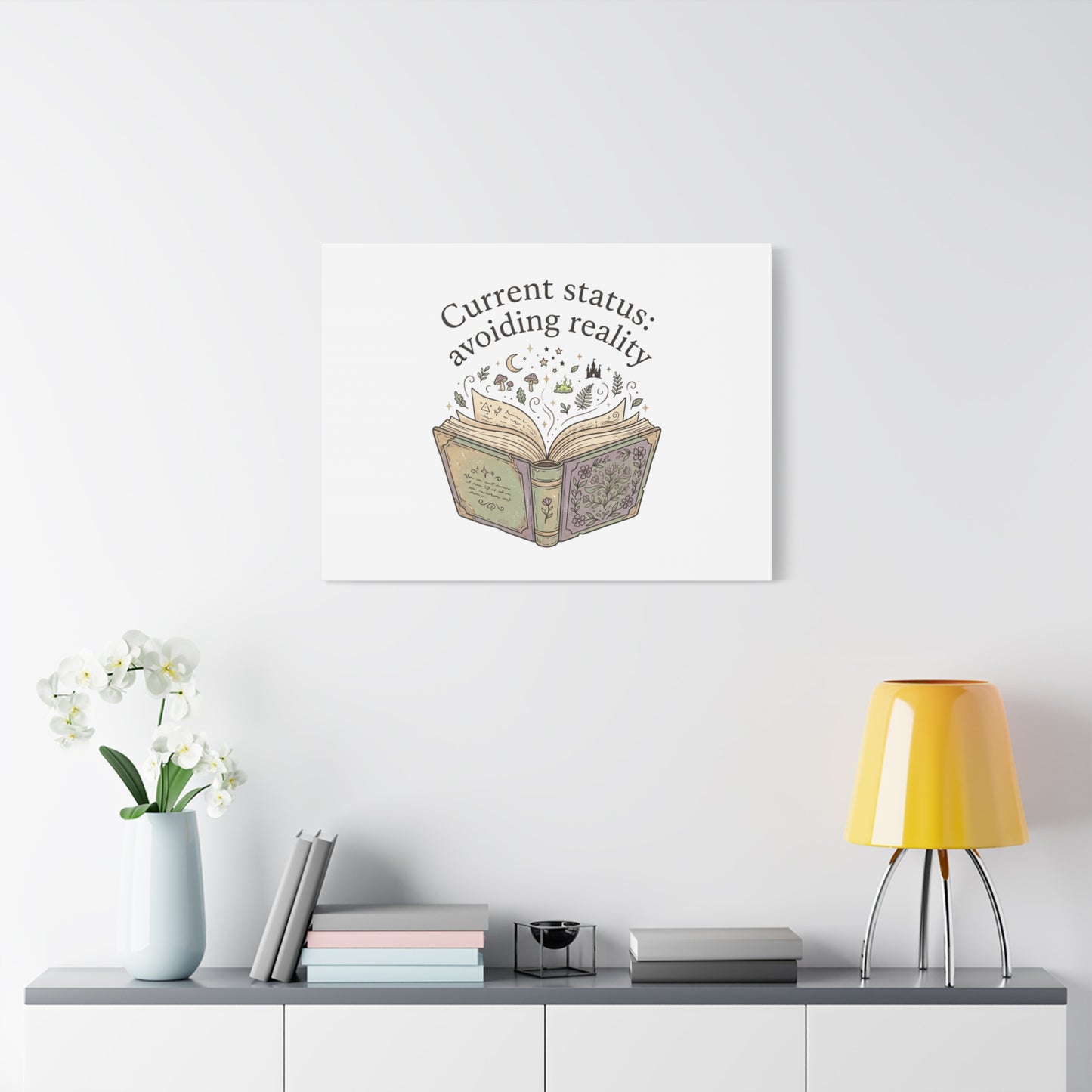 Current Status Avoiding Reality Canvas | Book Lover, Cozy Reader, Dark Academia