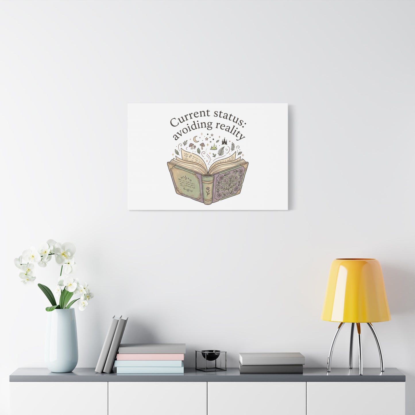 Current Status Avoiding Reality Canvas | Book Lover, Cozy Reader, Dark Academia