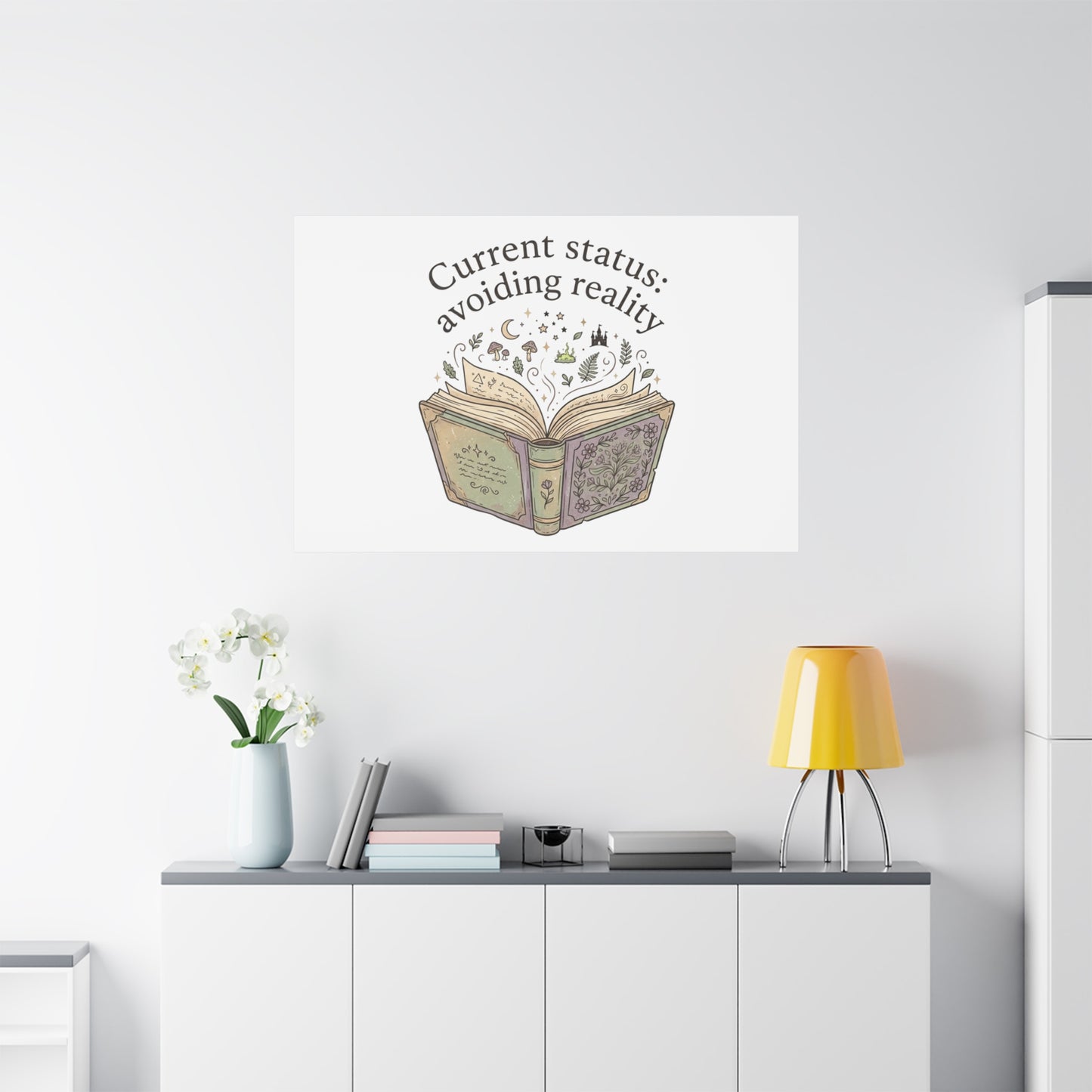 Current Status Avoiding Reality Canvas | Book Lover, Cozy Reader, Dark Academia