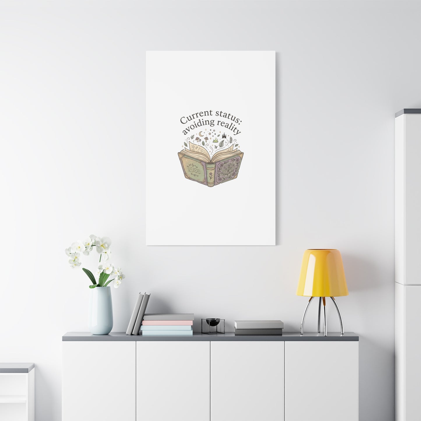Current Status Avoiding Reality Canvas | Book Lover, Cozy Reader, Dark Academia