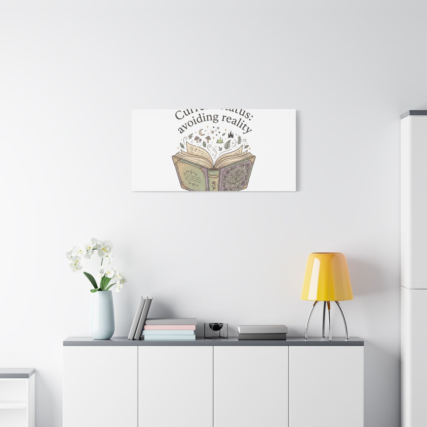 Current Status Avoiding Reality Canvas | Book Lover, Cozy Reader, Dark Academia