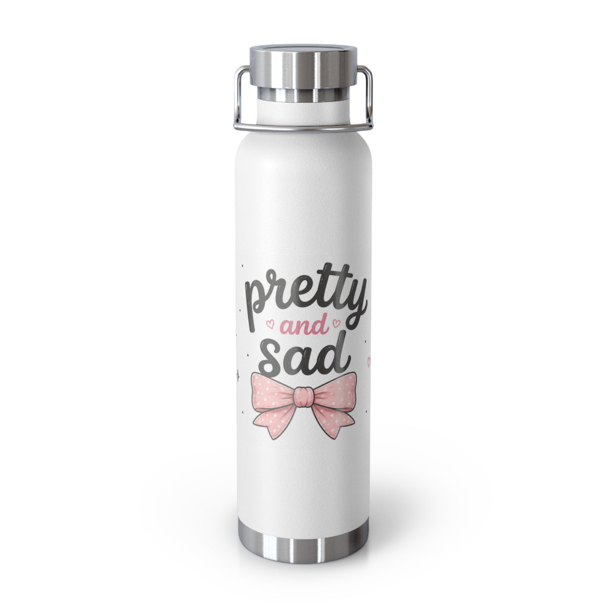 Pretty and Sad 22oz Insulated Water Bottle — Cute Pink Bow Stainless Vacuum Flask