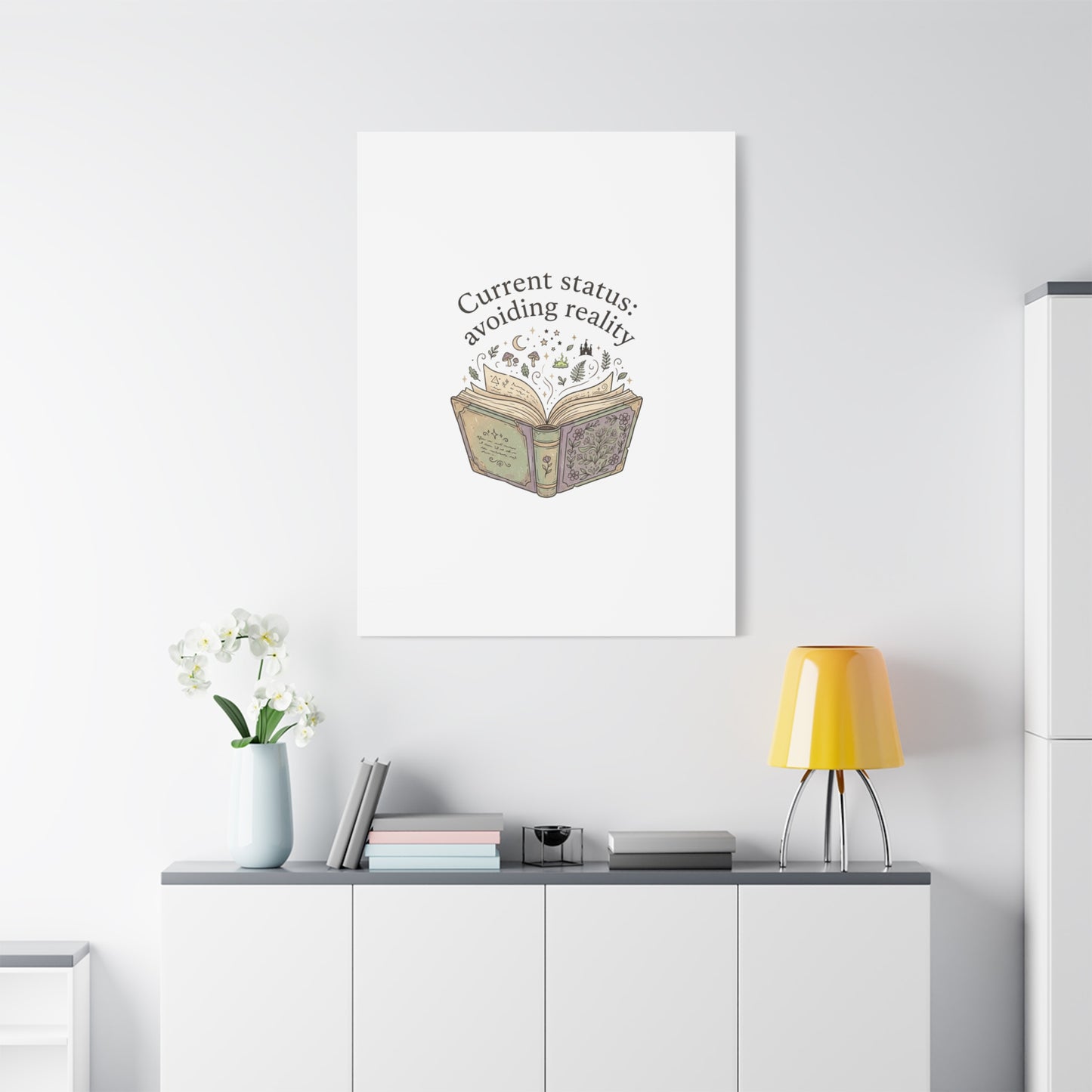 Current Status Avoiding Reality Canvas | Book Lover, Cozy Reader, Dark Academia