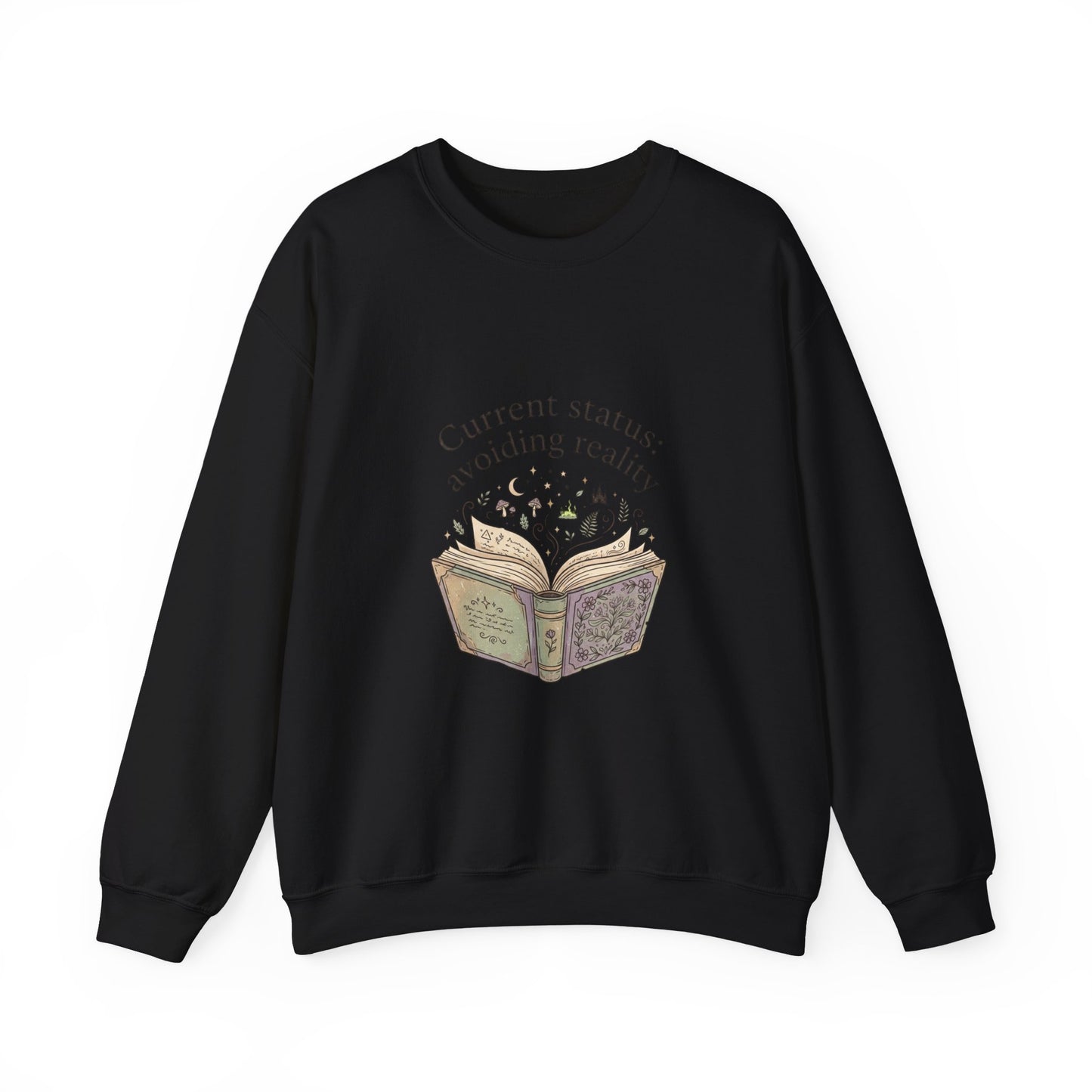 Current Status Avoiding Reality Sweatshirt | Book Lover, Cozy Reader