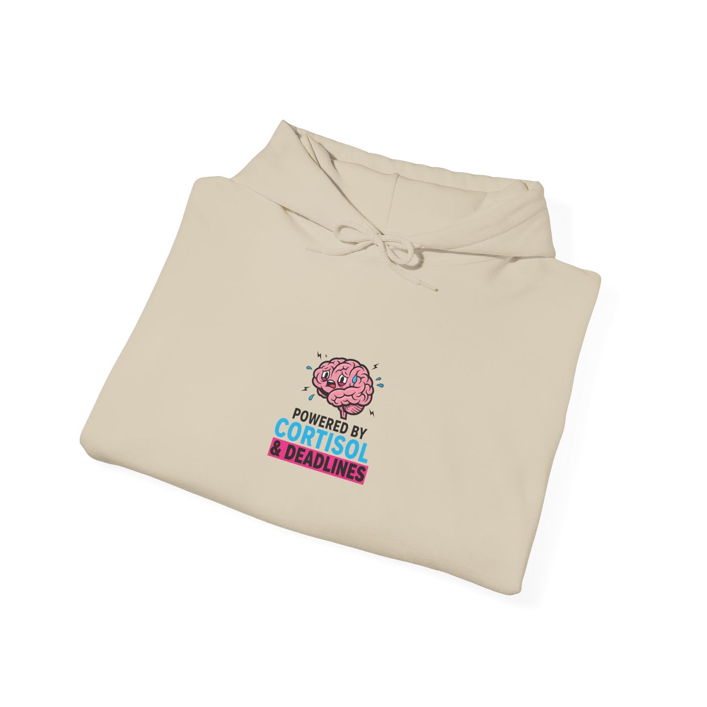 Powered by Cortisol Hoodie | stress meme, burnout shirt